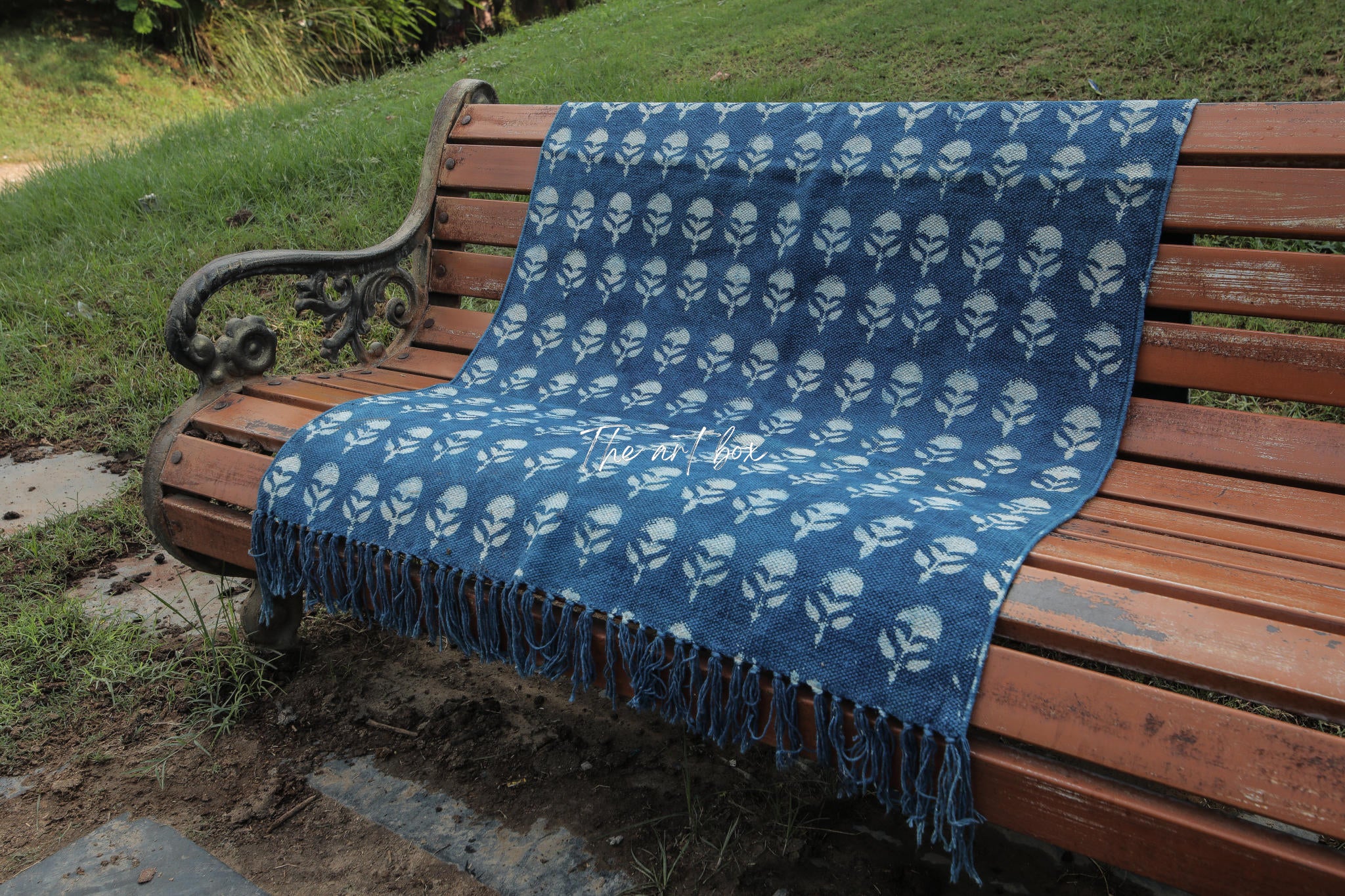 Indigo Blue Dabu Block Print Cotton Rectangular Rugs