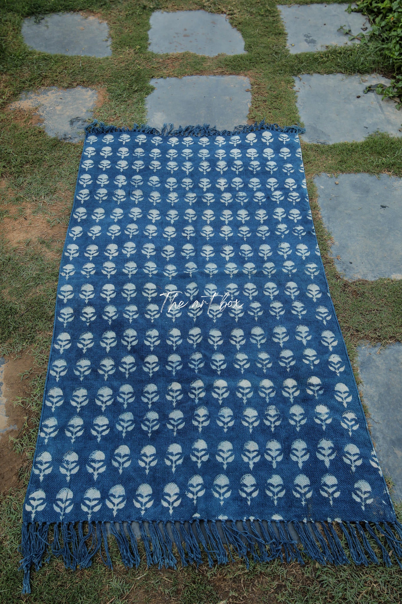 Indigo Blue Dabu Block Print Cotton Rectangular Rugs