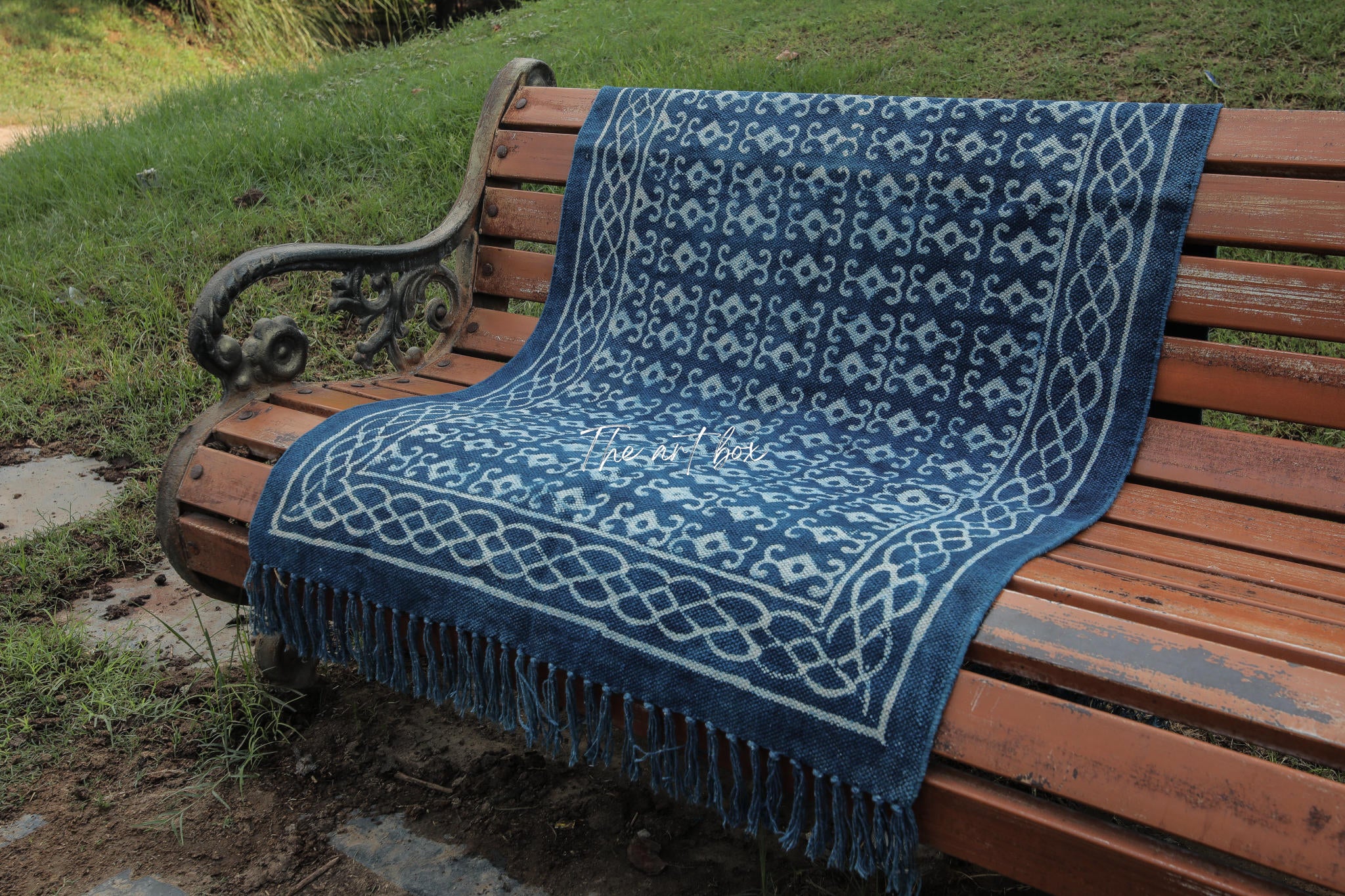 Indigo Blue Hand Block Print Cotton Rectangle Rugs