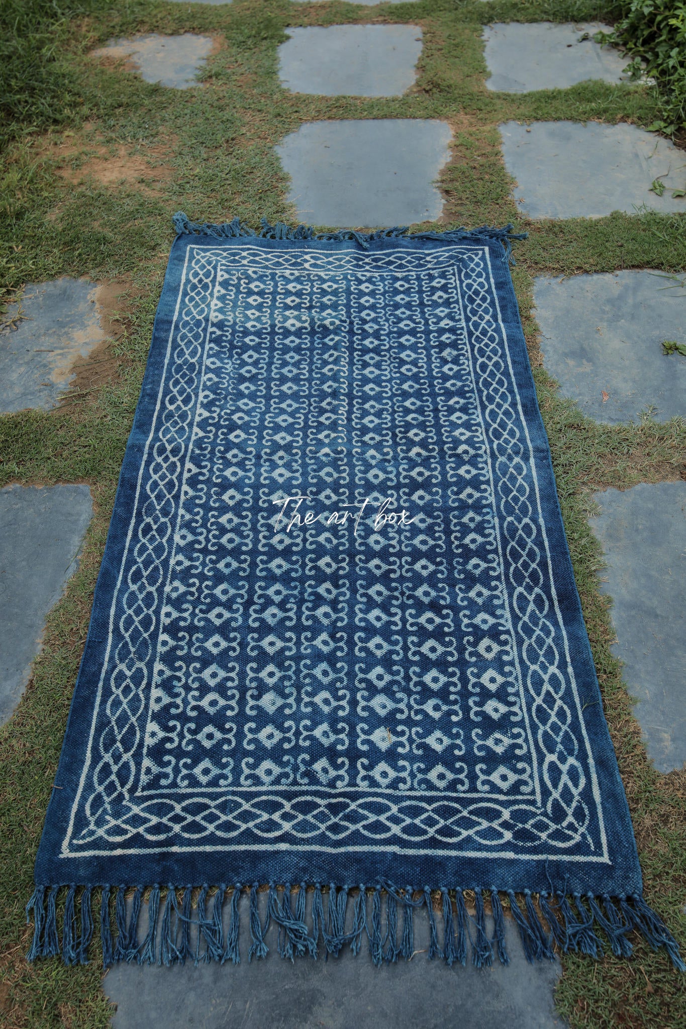 Indigo Blue Hand Block Print Cotton Rectangle Rugs