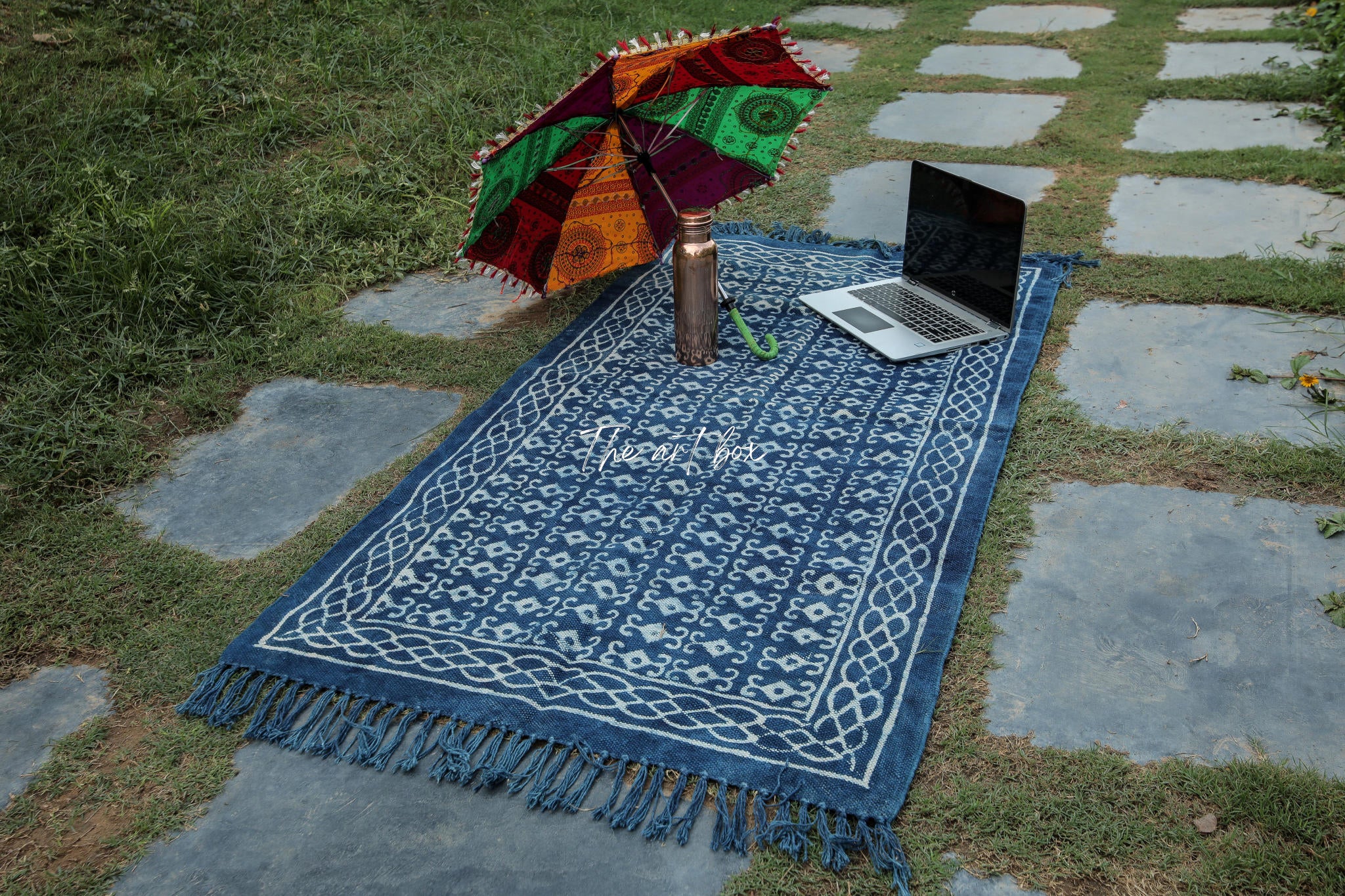 Indigo Blue Hand Block Print Cotton Rectangle Rugs