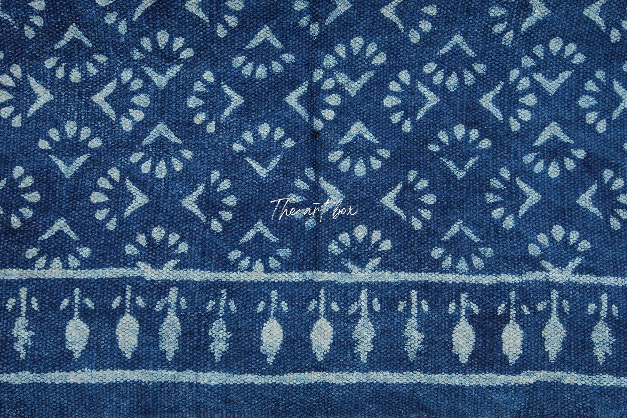 Indigo Blue Dabu Block Print Cotton Rectangle Rugs