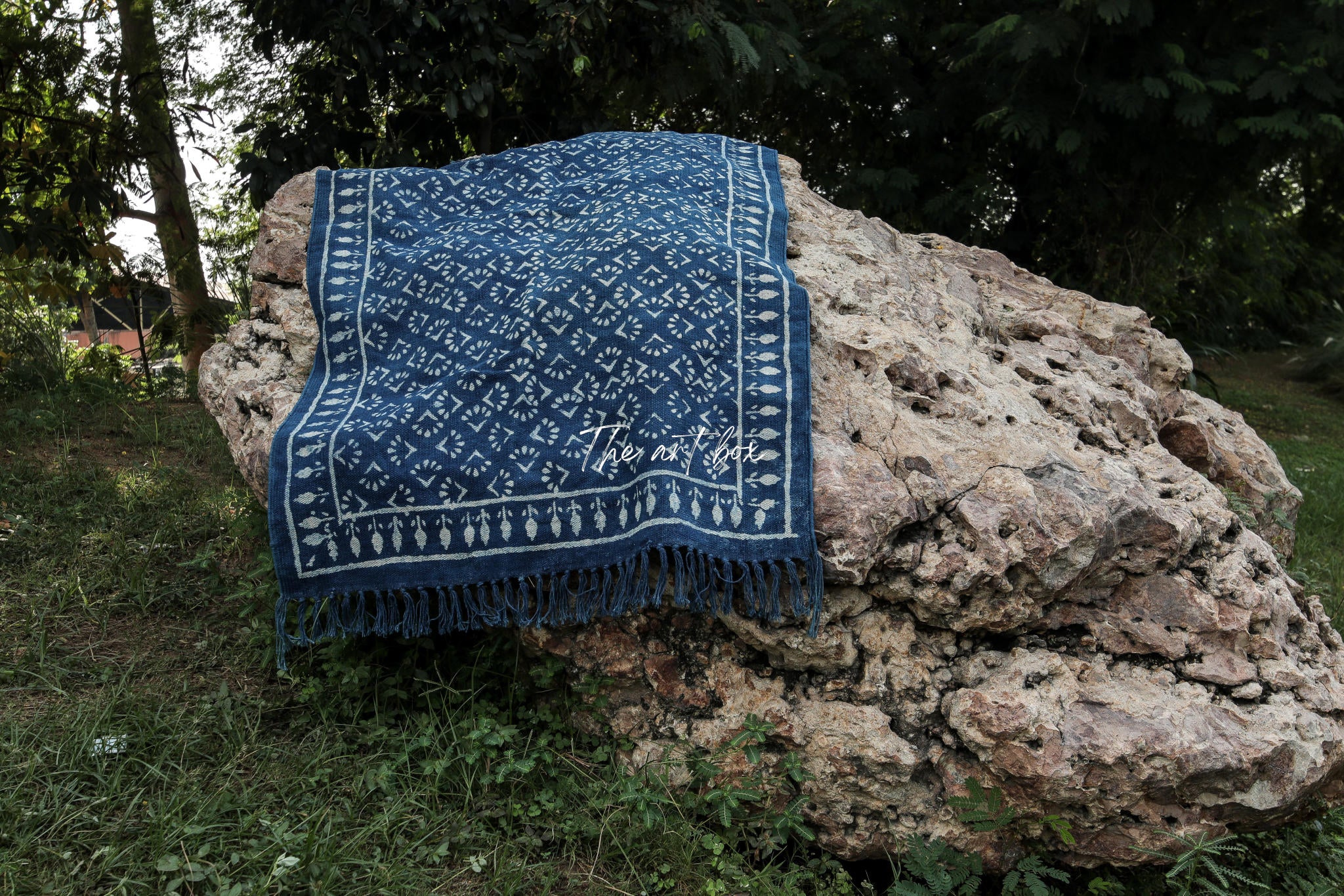 Indigo Blue Dabu Block Print Cotton Rectangle Rugs