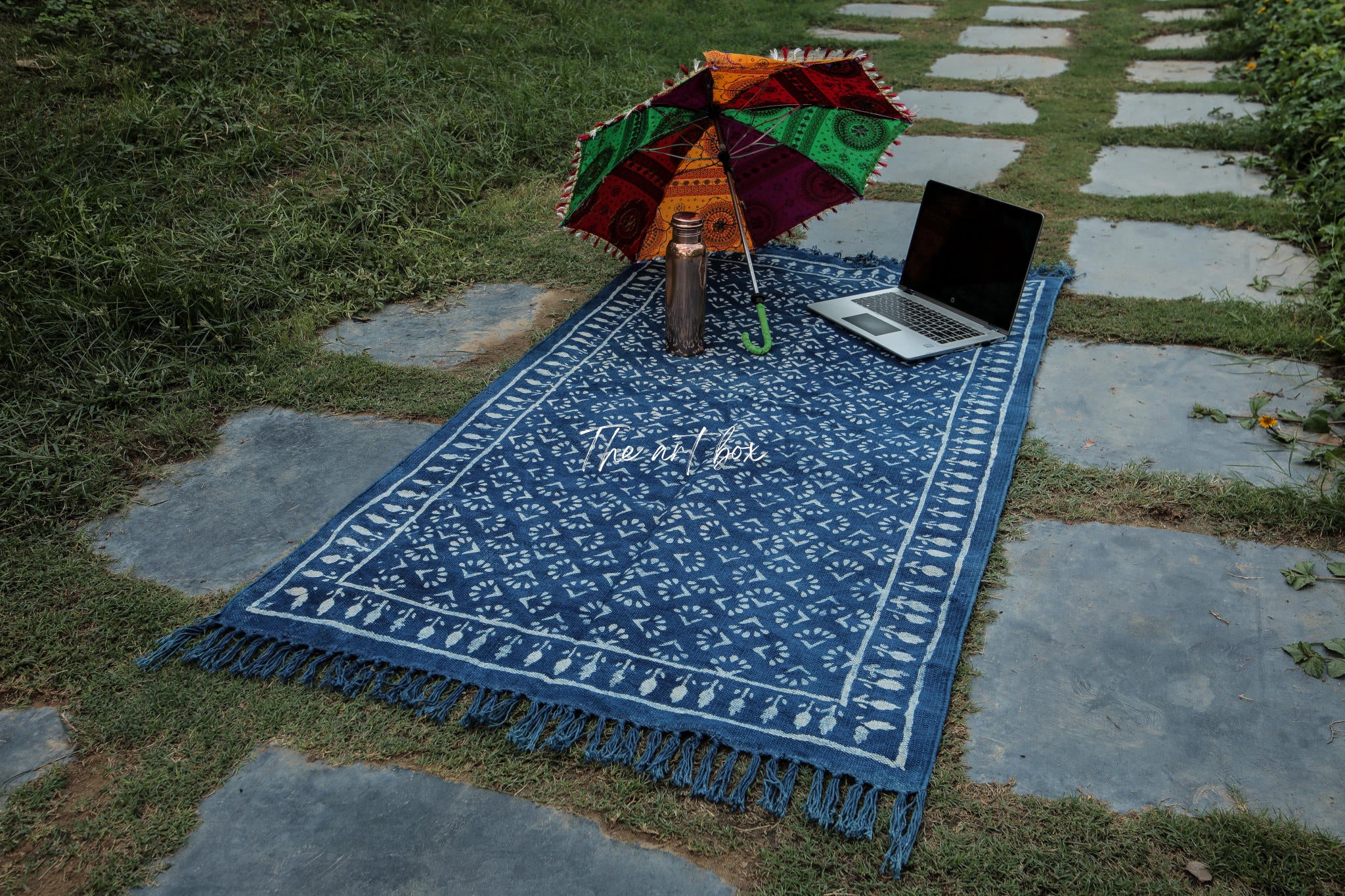 Indigo Blue Dabu Block Print Cotton Rectangle Rugs
