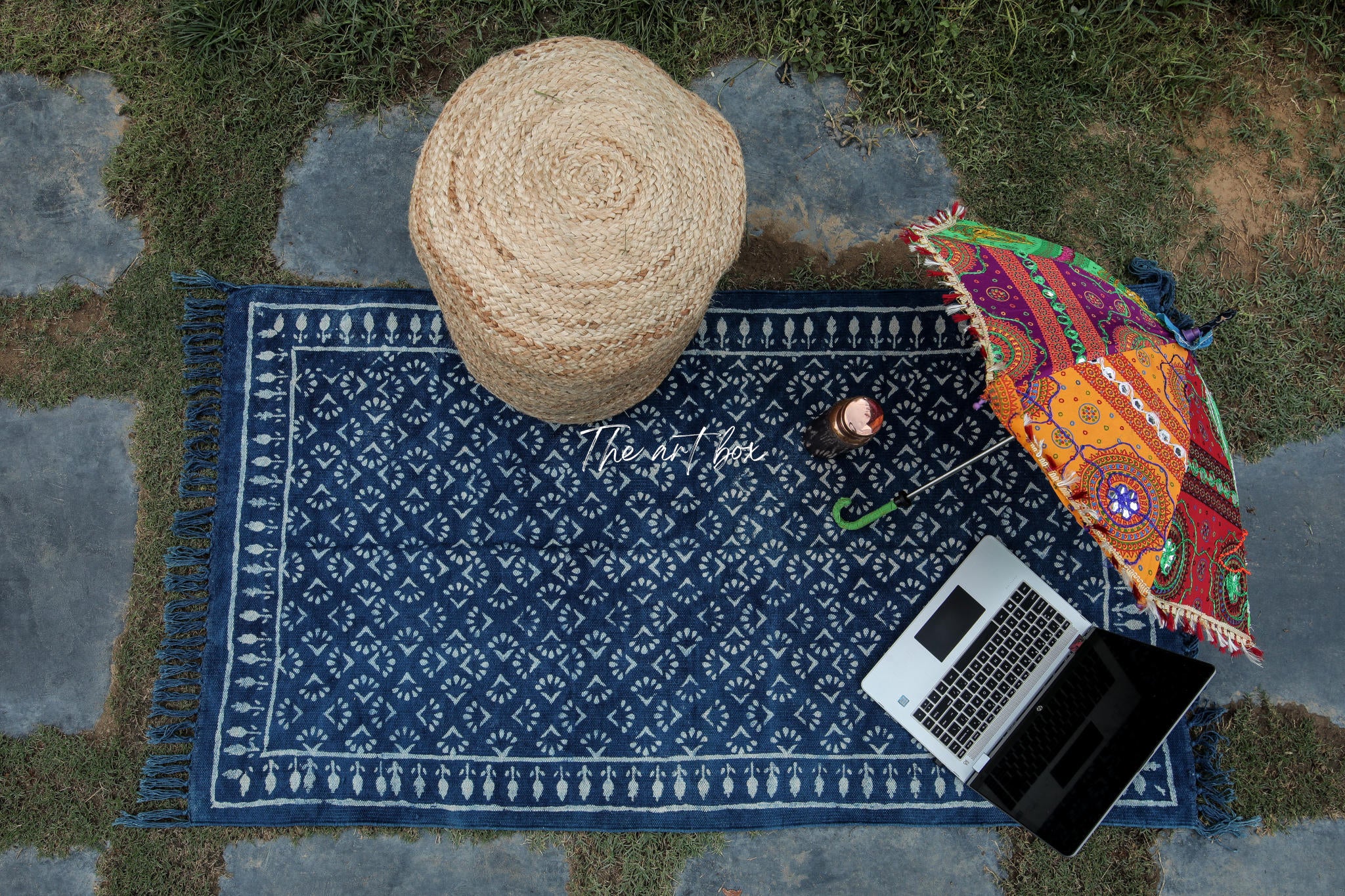 Indigo Blue Dabu Block Print Cotton Rectangle Rugs