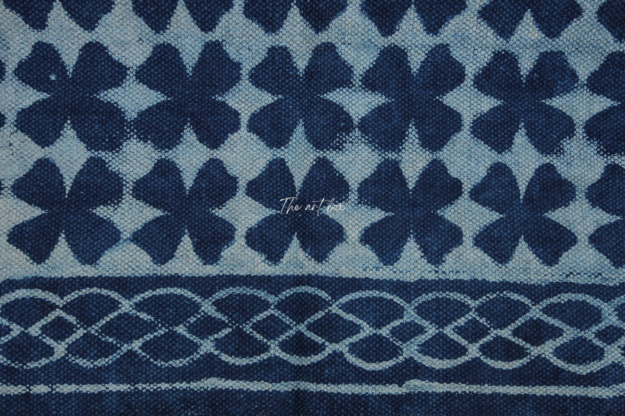 Indigo Blue Block Dabu Print Cotton Rectangle Rugs