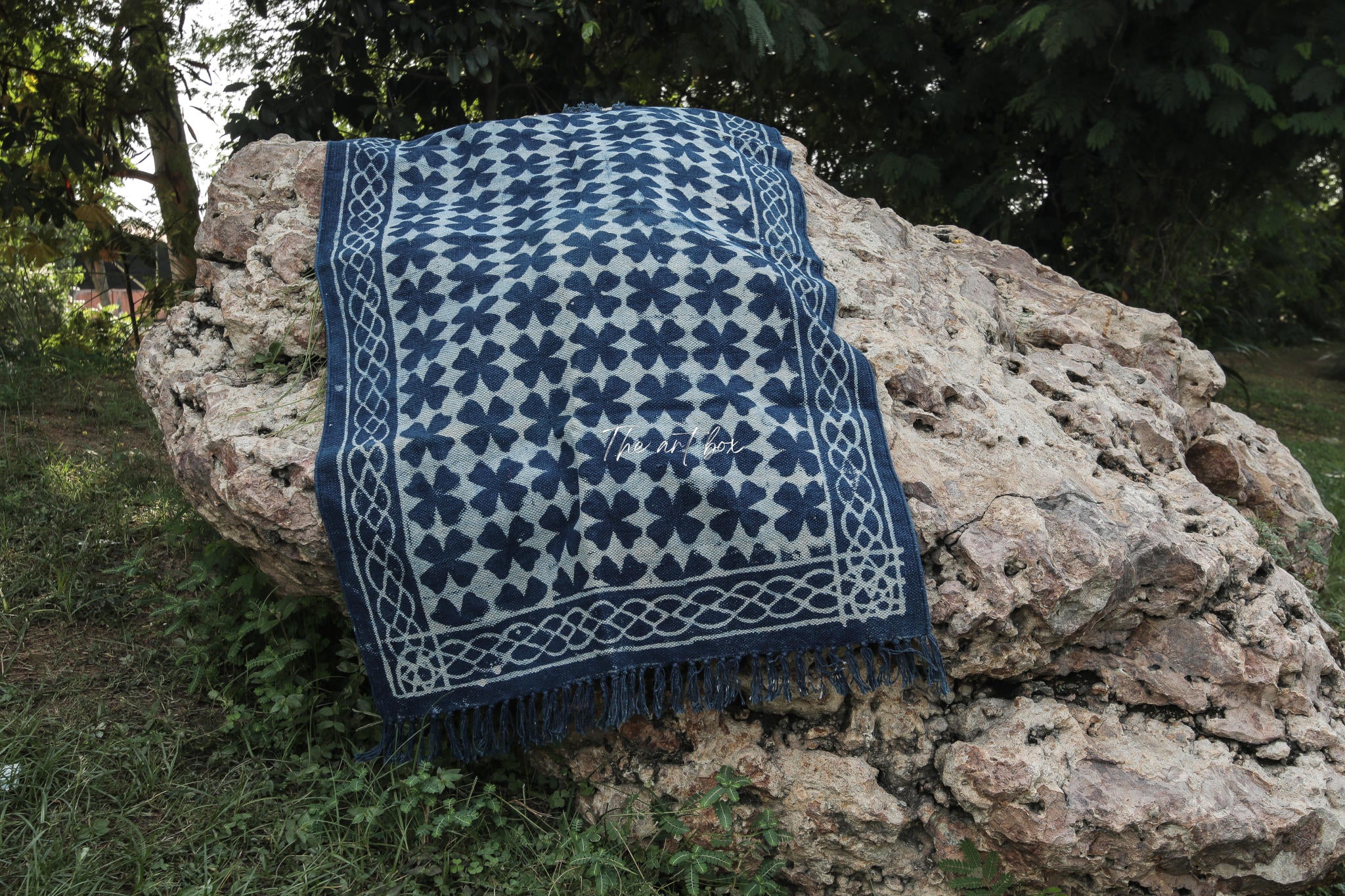 Indigo Blue Block Dabu Print Cotton Rectangle Rugs