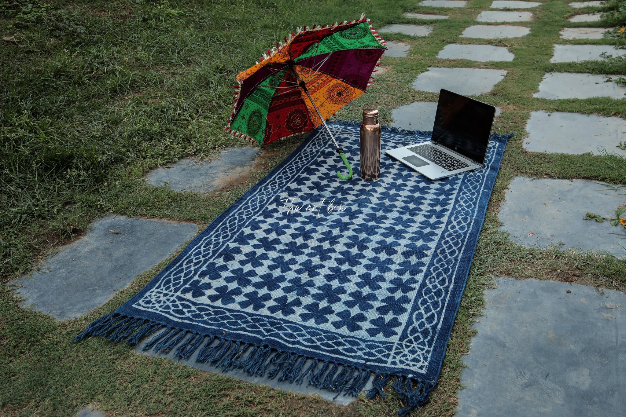 Indigo Blue Block Dabu Print Cotton Rectangle Rugs
