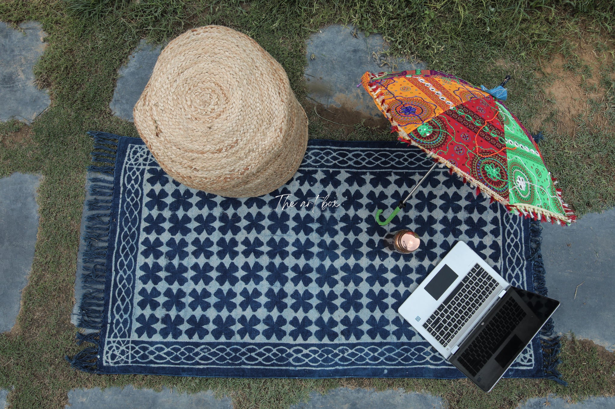 Indigo Blue Block Dabu Print Cotton Rectangle Rugs
