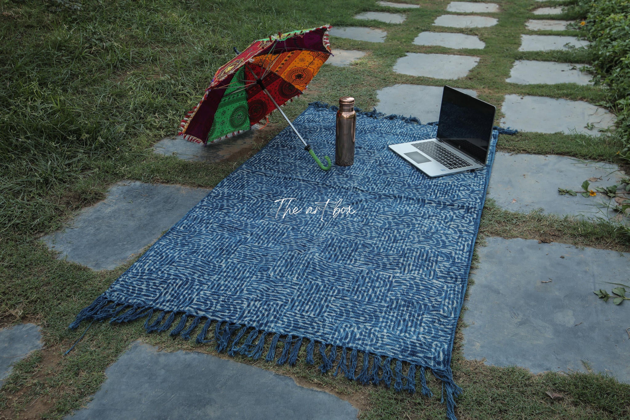 Indigo Blue Dabu Block Print Cotton Indigo Rectangle Rugs