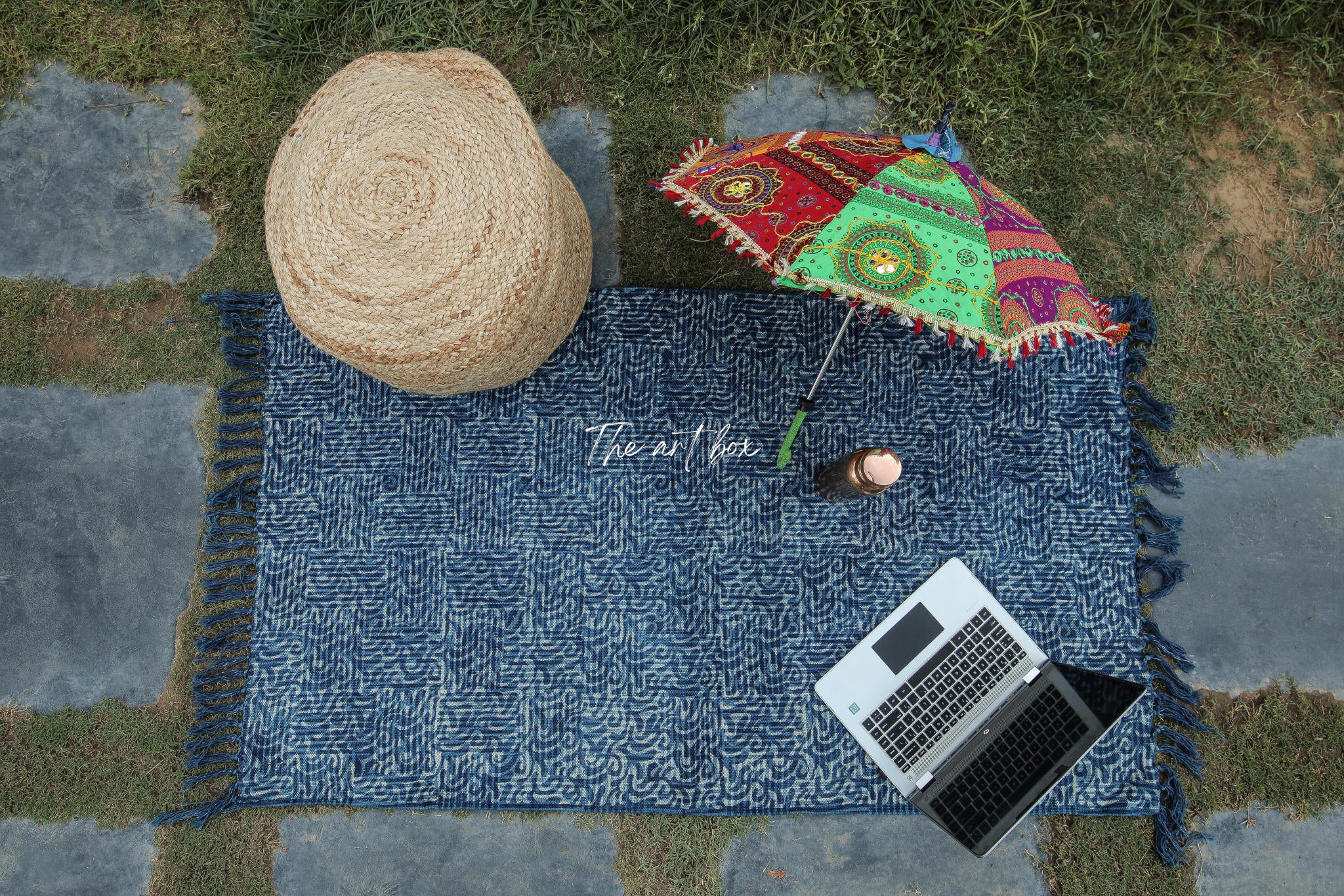 Indigo Blue Dabu Block Print Cotton Indigo Rectangle Rugs