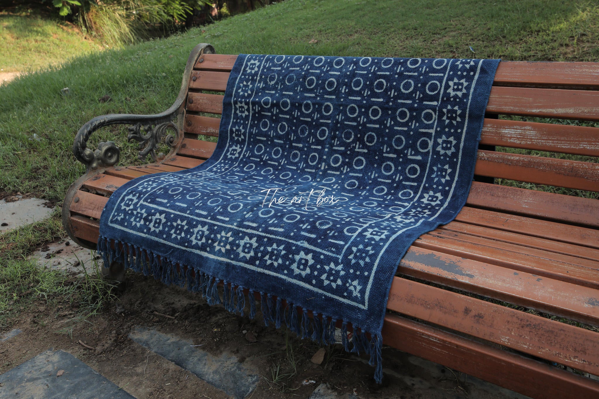 Indigo Blue Hand Block Print Cotton Rectangle Rugs