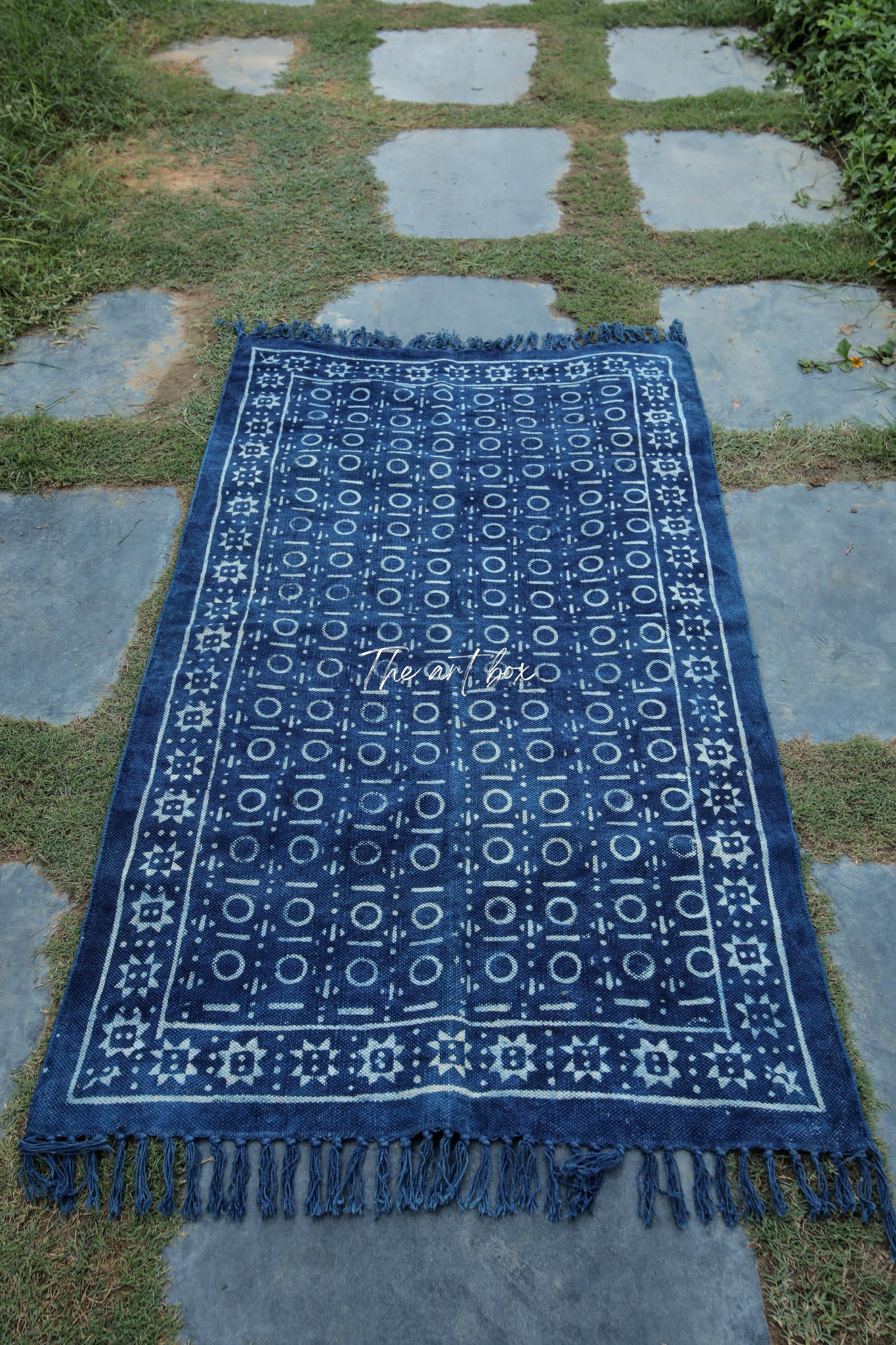 Indigo Blue Hand Block Print Cotton Rectangle Rugs