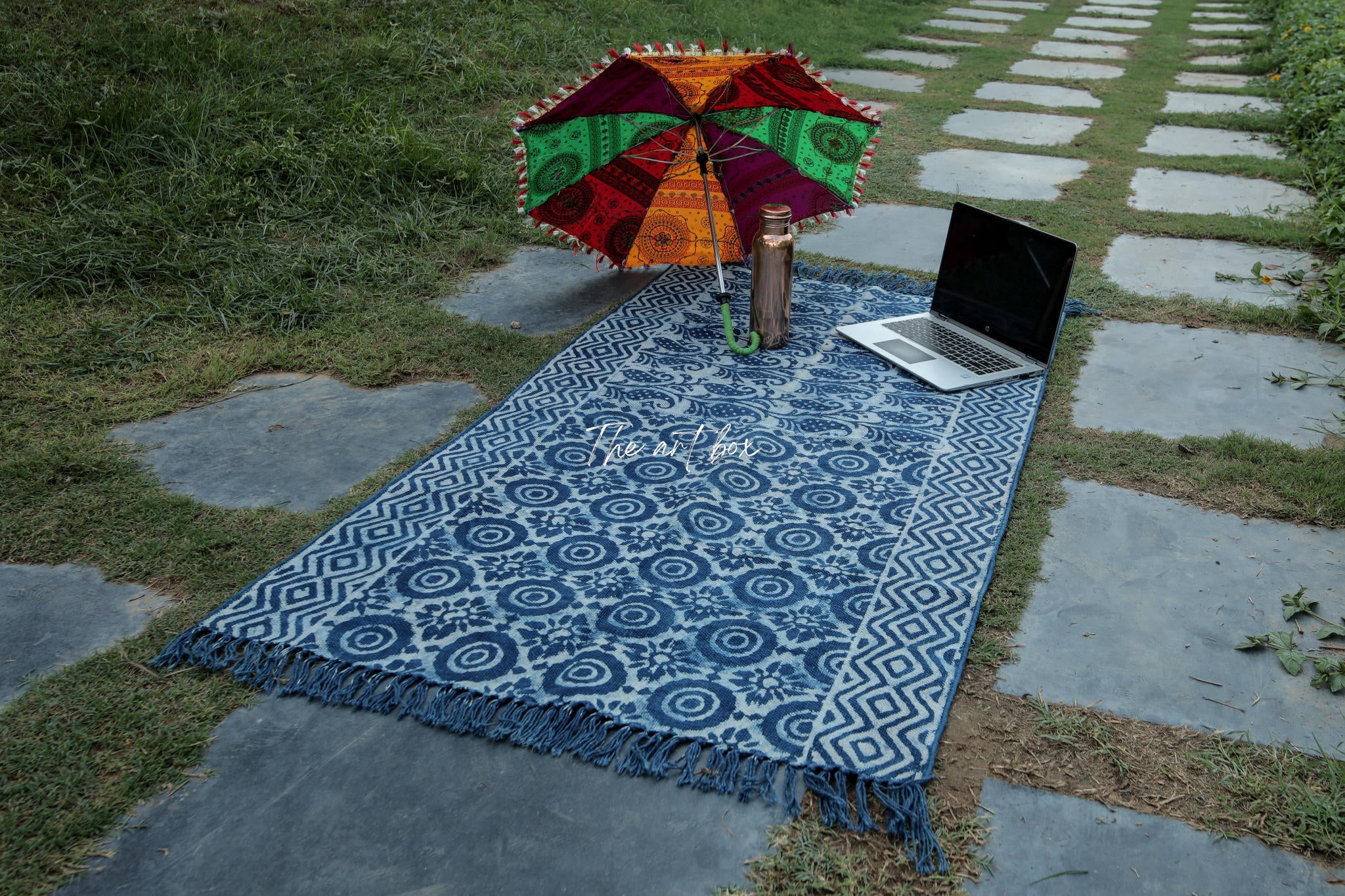 Indigo Blue Hand Block Print Cotton Rectangle Rugs