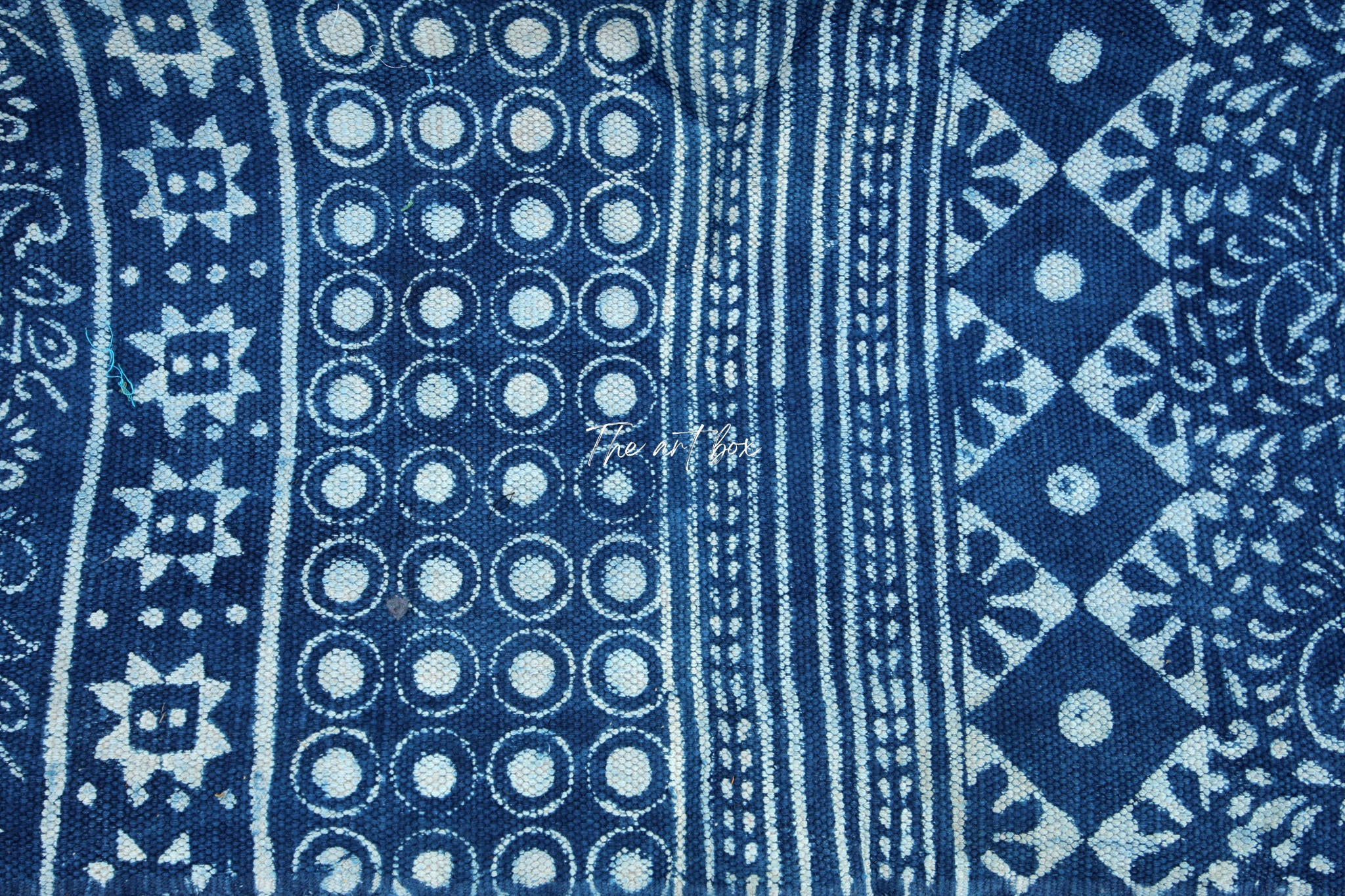 Indigo Blue Dabu Block Print Cotton Rectangle Rugs