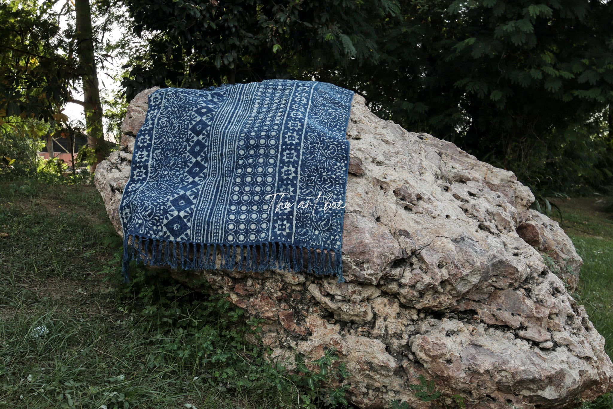 Indigo Blue Dabu Block Print Cotton Rectangle Rugs