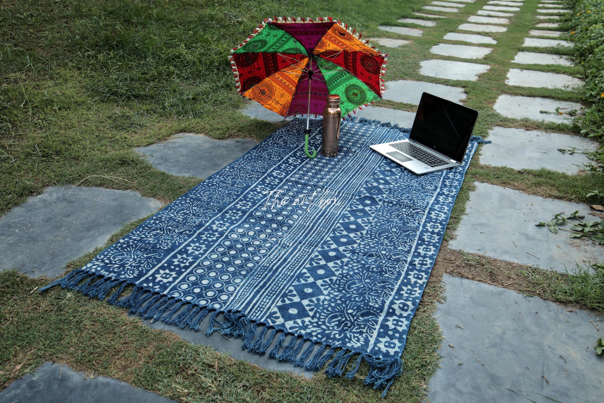 Indigo Blue Dabu Block Print Cotton Rectangle Rugs
