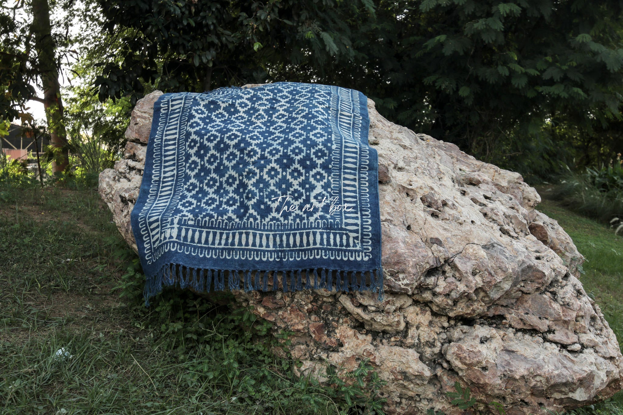Indigo Blue Block Print Cotton Rectangle Rugs