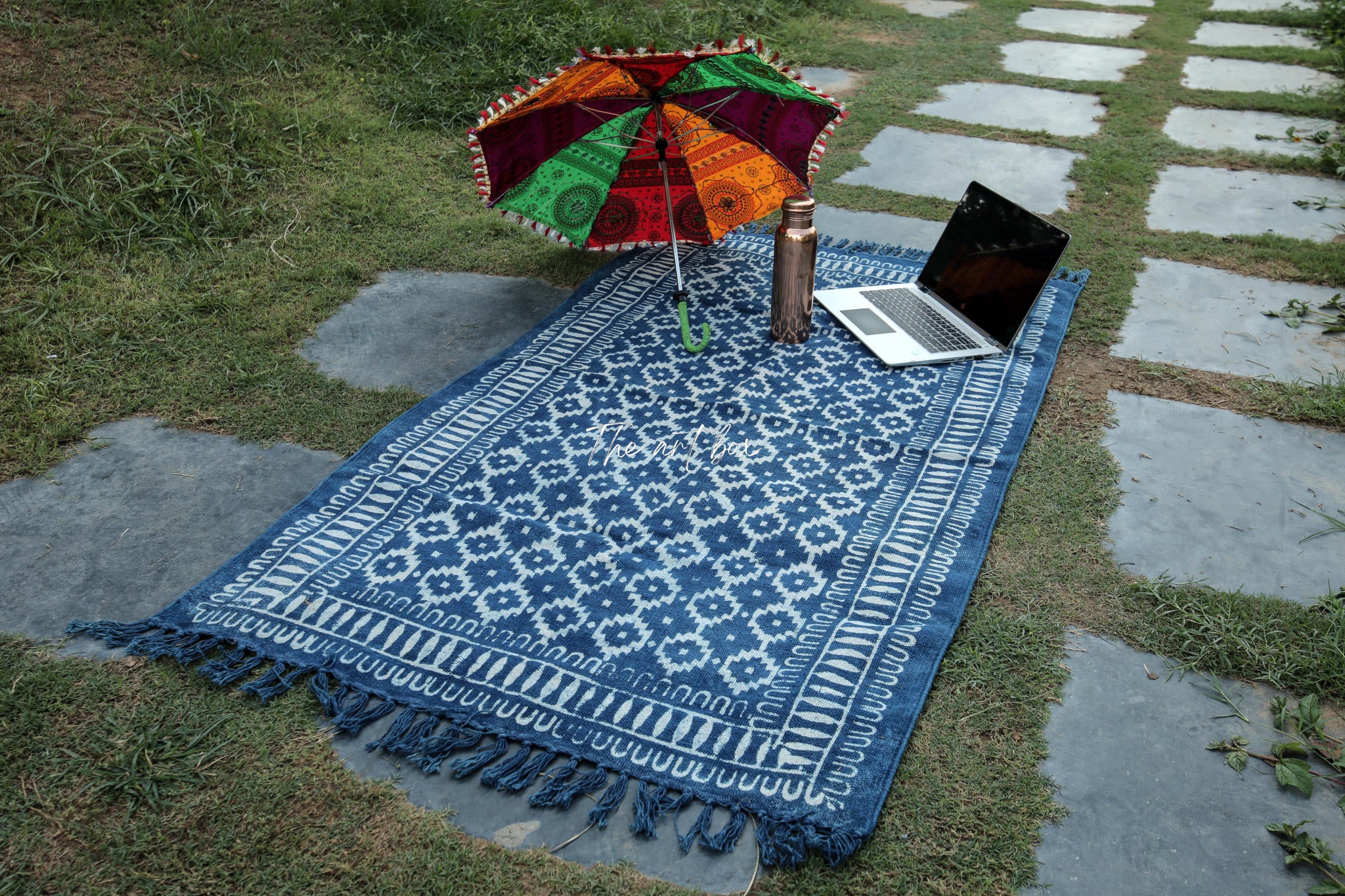 Indigo Blue Block Print Cotton Rectangle Rugs
