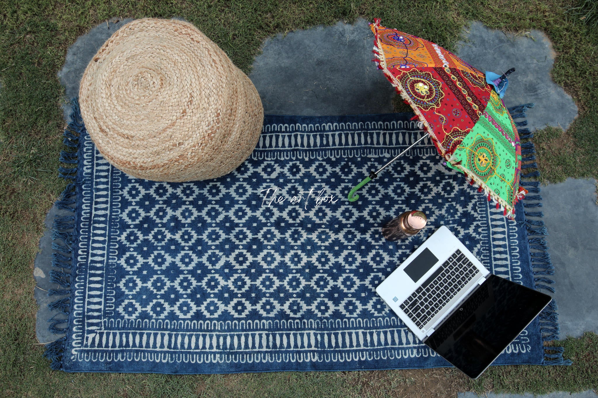 Indigo Blue Block Print Cotton Rectangle Rugs