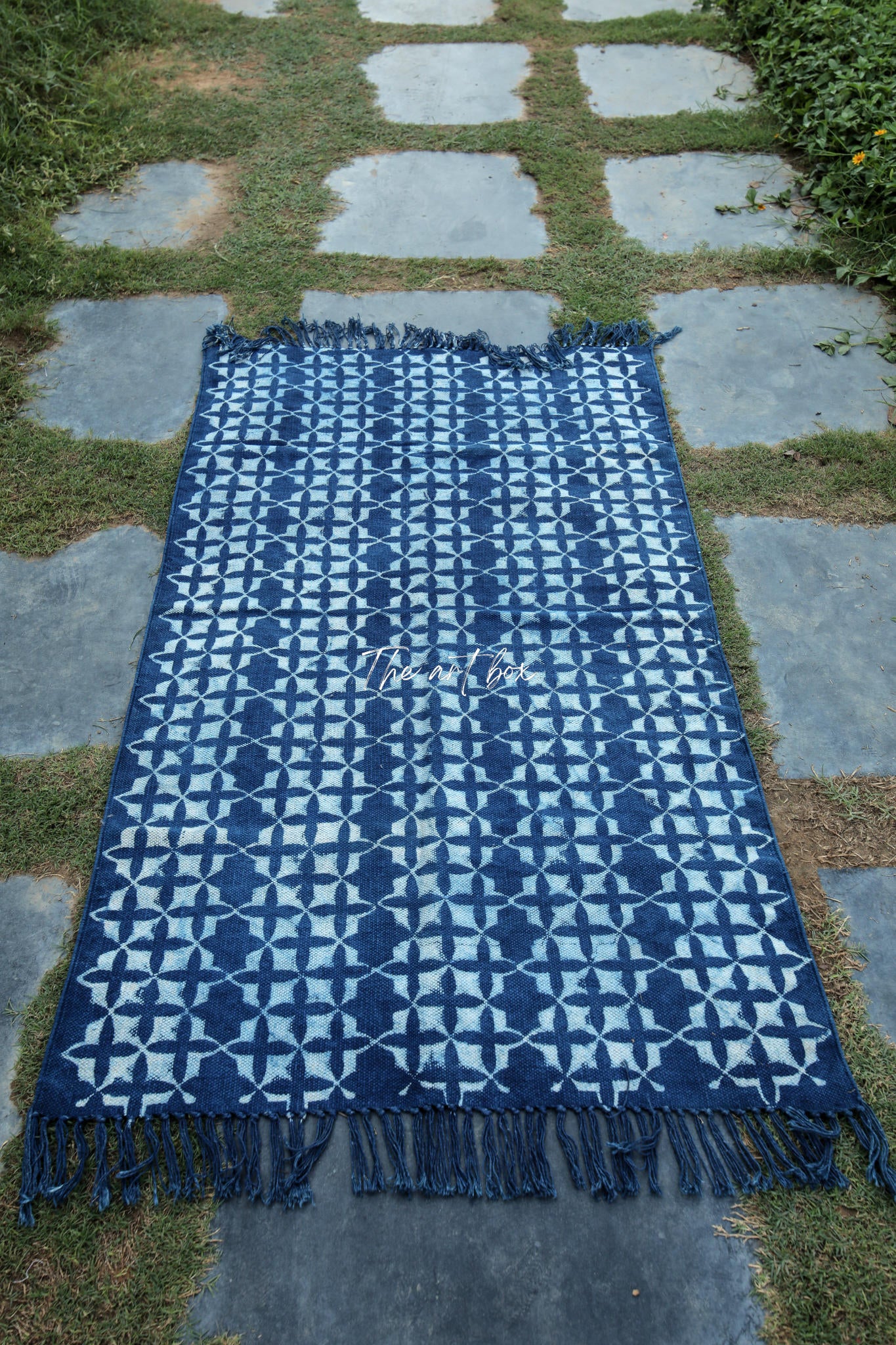 Indigo Blue Hand Block Print Cotton Rectangle Rugs