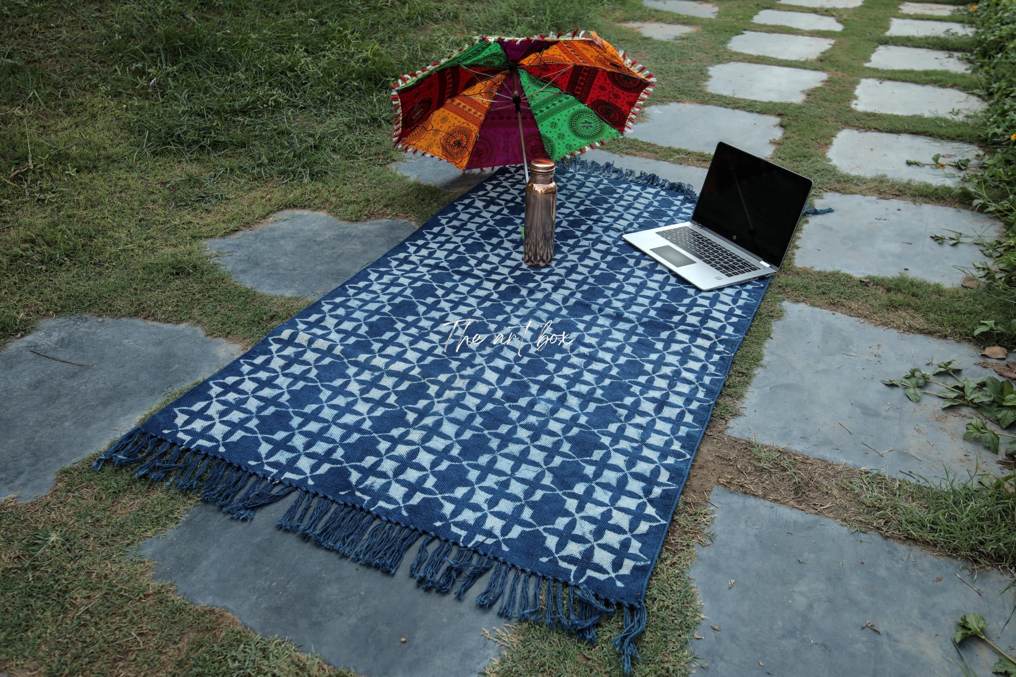 Indigo Blue Hand Block Print Cotton Rectangle Rugs