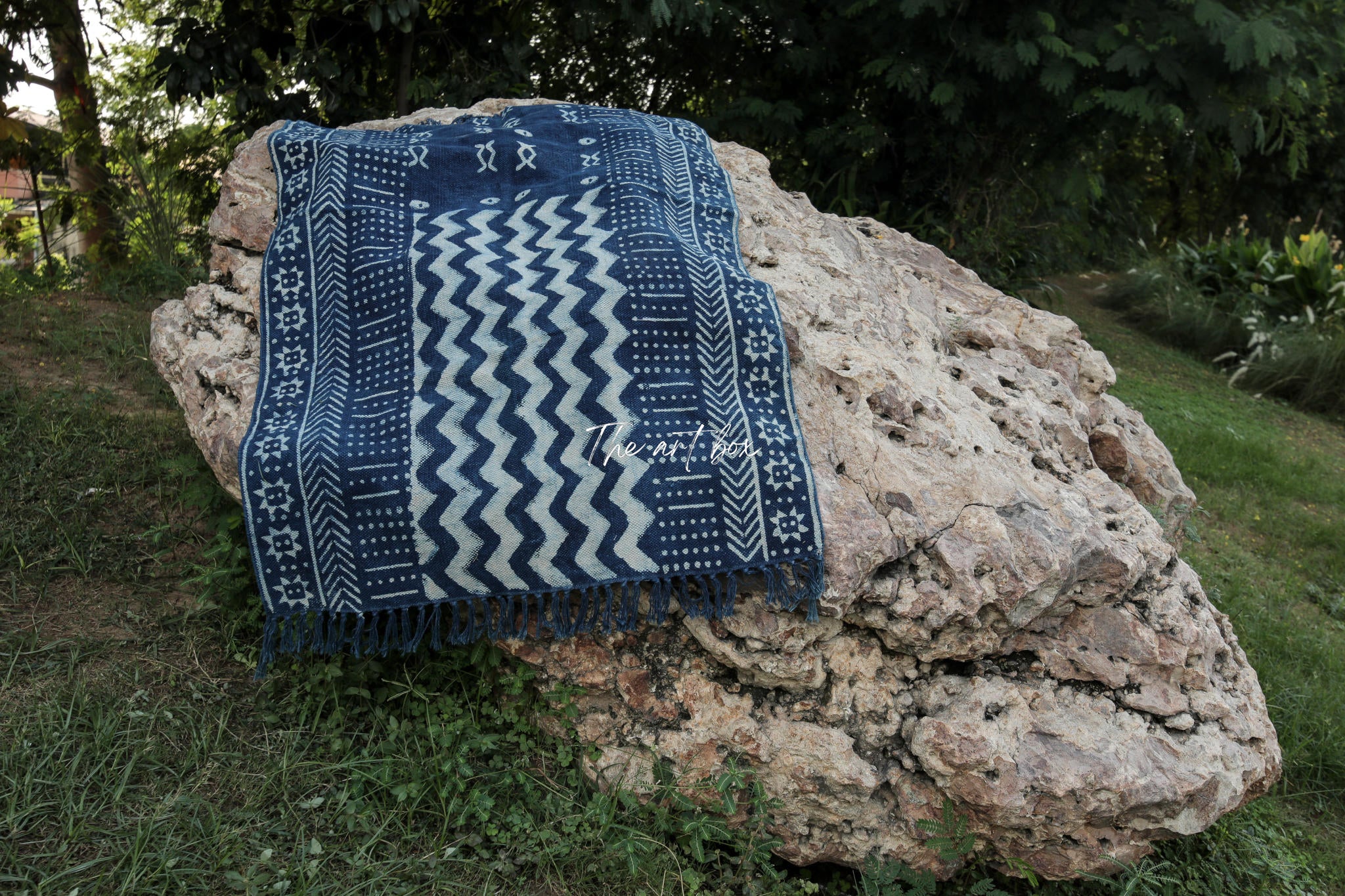 Indigo Blue Dabu Block Print Cotton Rectangle Rugs