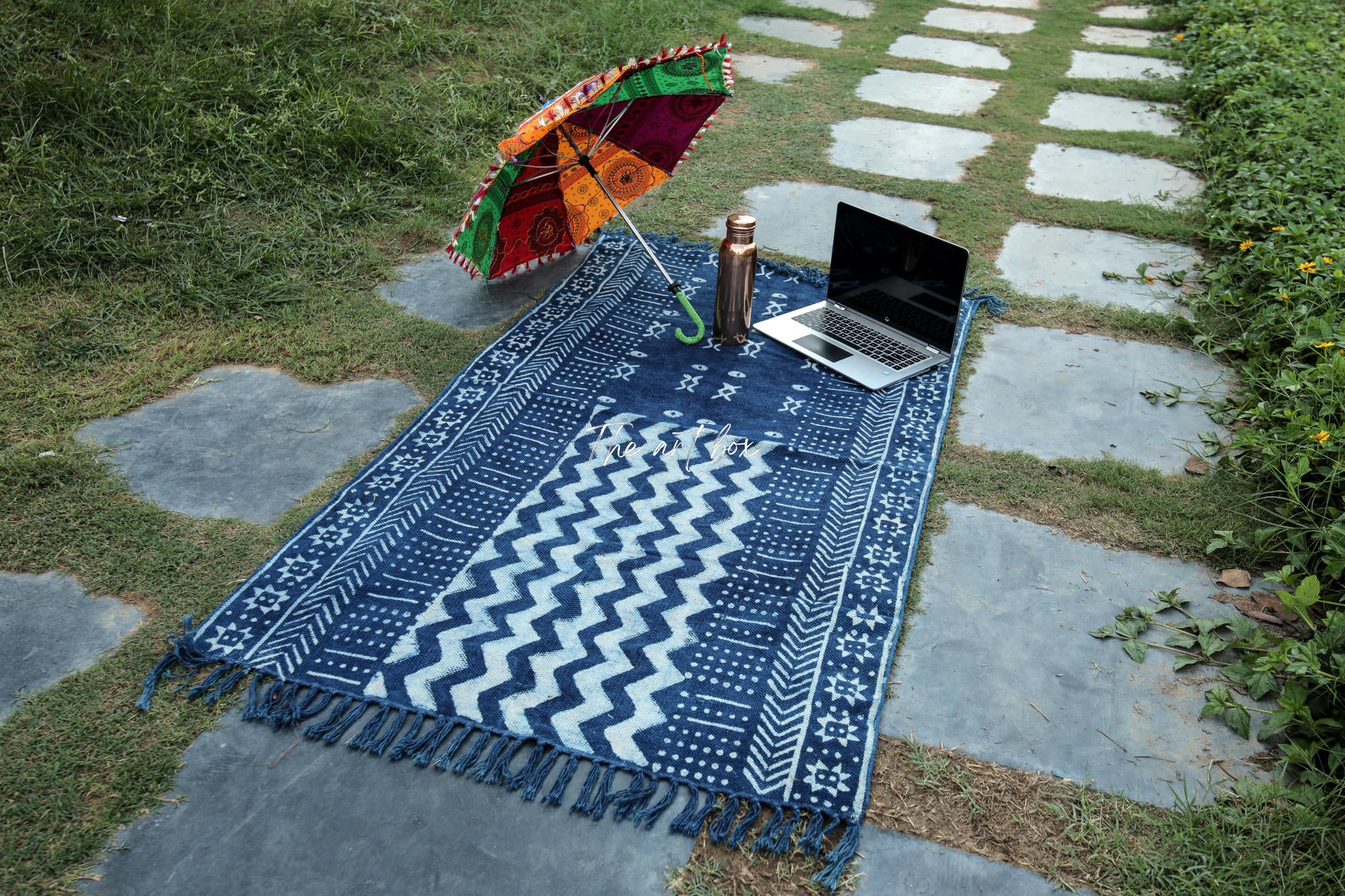 Indigo Blue Dabu Block Print Cotton Rectangle Rugs