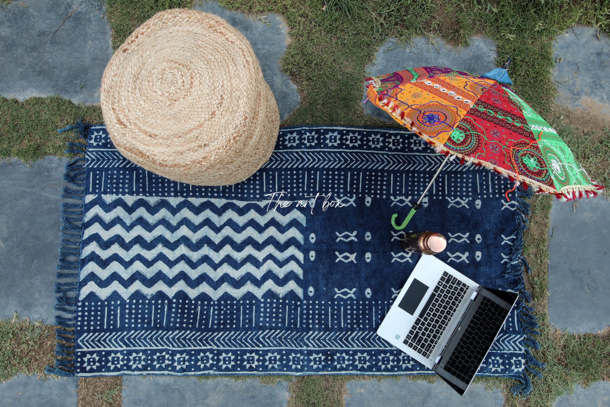 Indigo Blue Dabu Block Print Cotton Rectangle Rugs