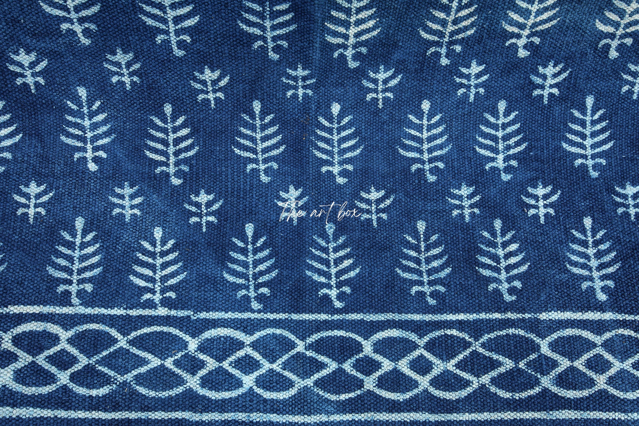 Indigo Blue Dabu Block Print Cotton Rectangle Rugs