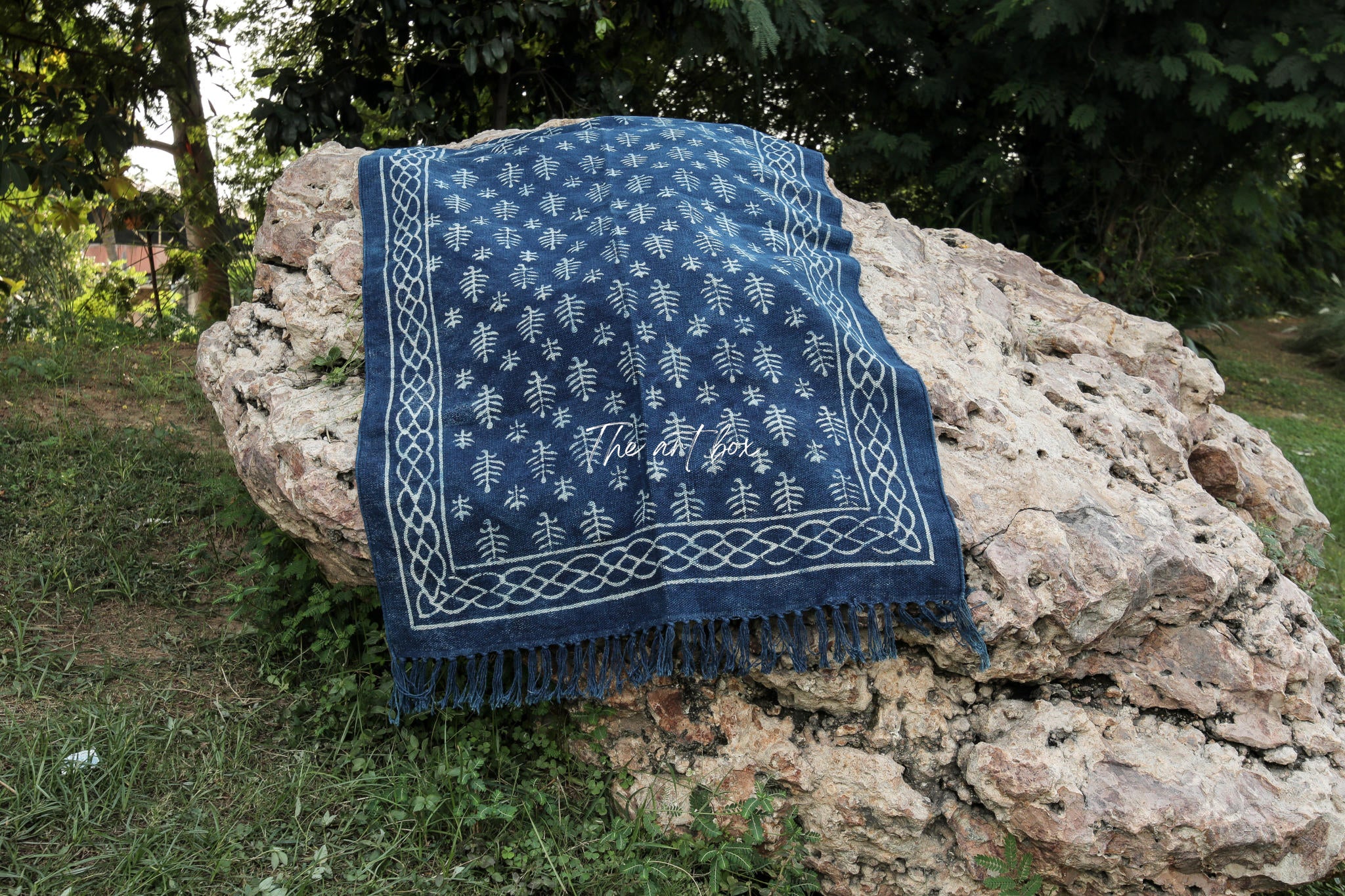 Indigo Blue Dabu Block Print Cotton Rectangle Rugs