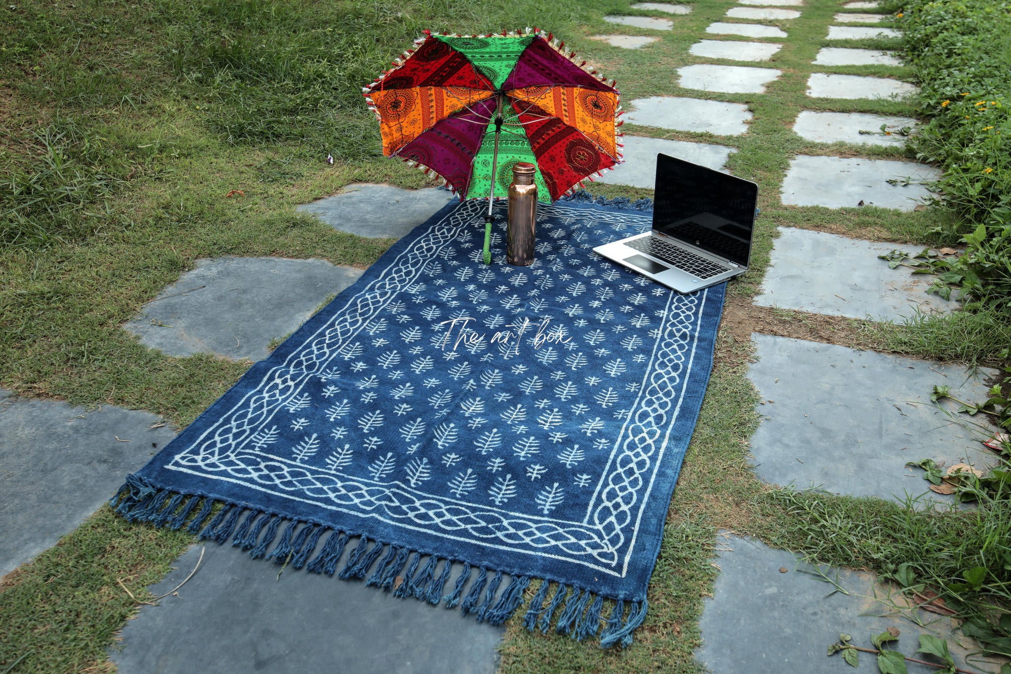 Indigo Blue Dabu Block Print Cotton Rectangle Rugs