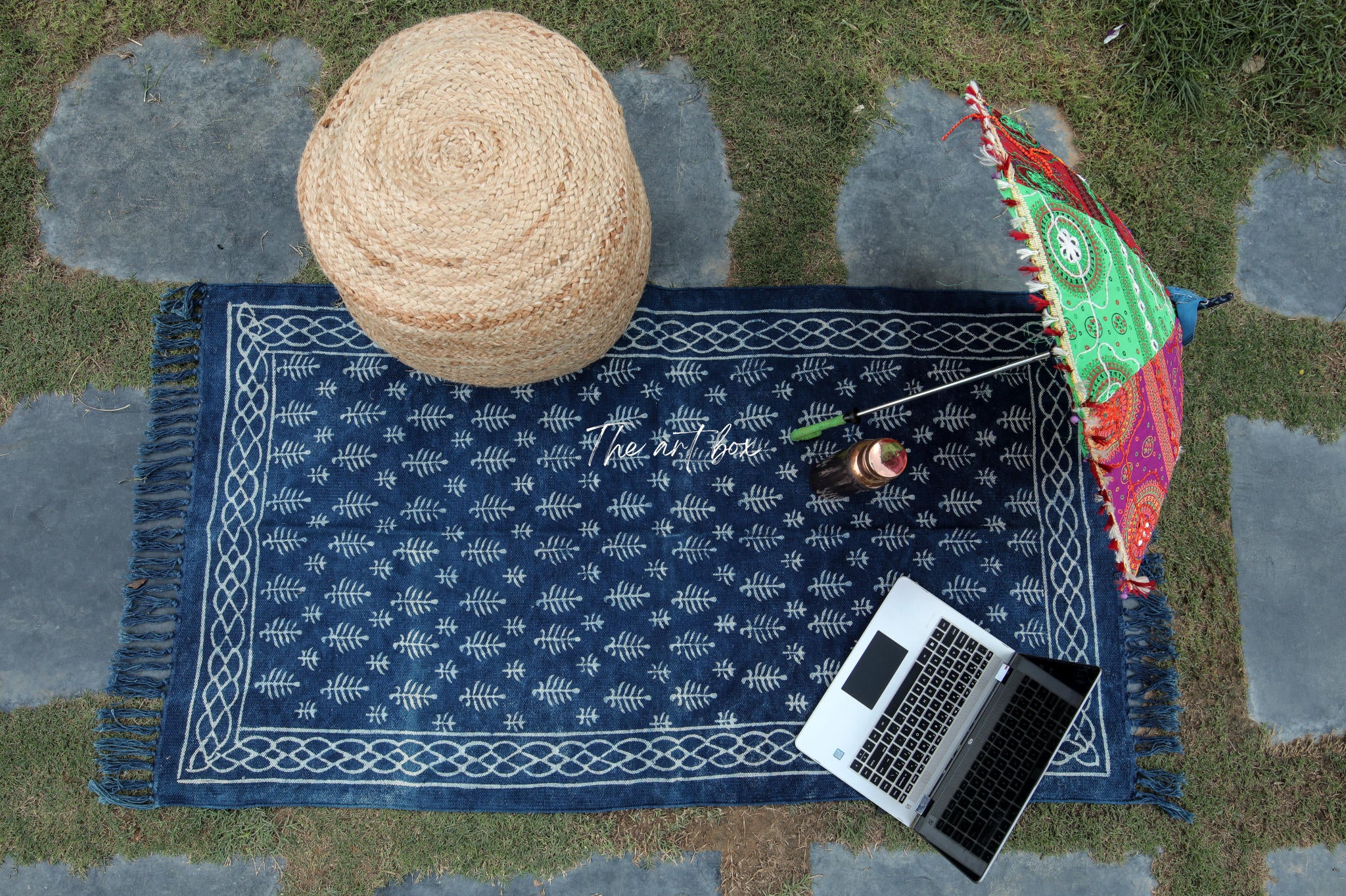 Indigo Blue Dabu Block Print Cotton Rectangle Rugs