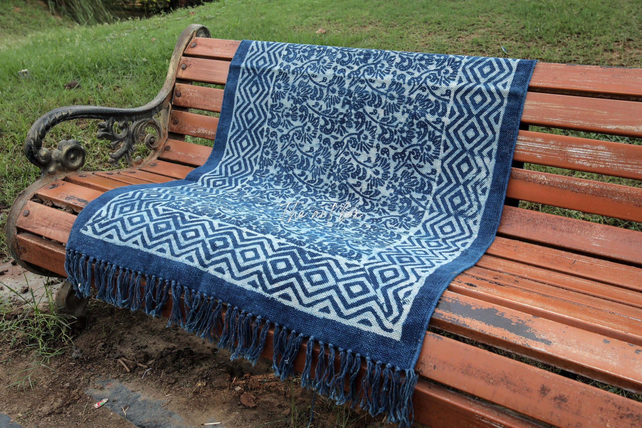 Indigo Blue Dabu Print Cotton Rectangle Rugs