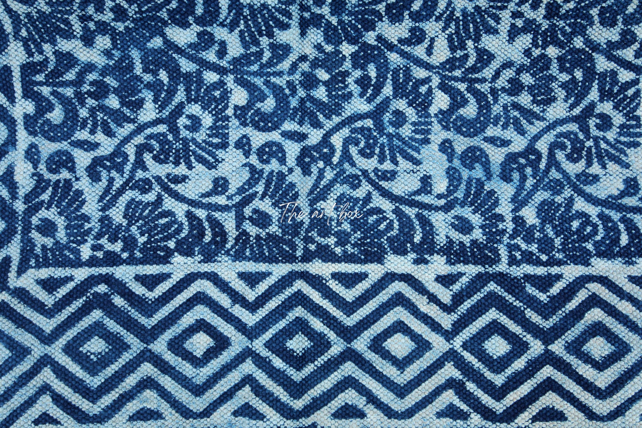 Indigo Blue Dabu Print Cotton Rectangle Rugs
