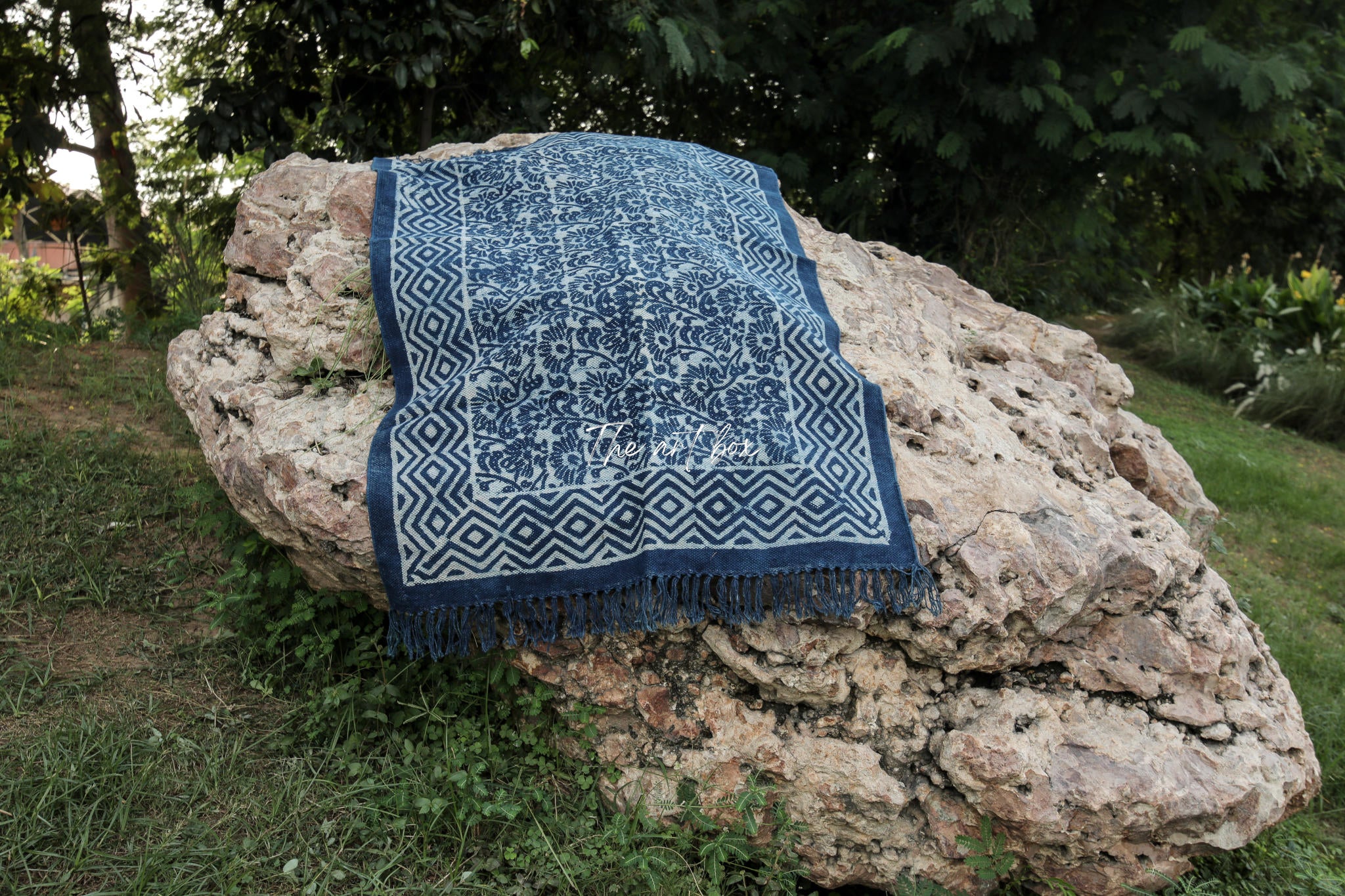 Indigo Blue Dabu Print Cotton Rectangle Rugs