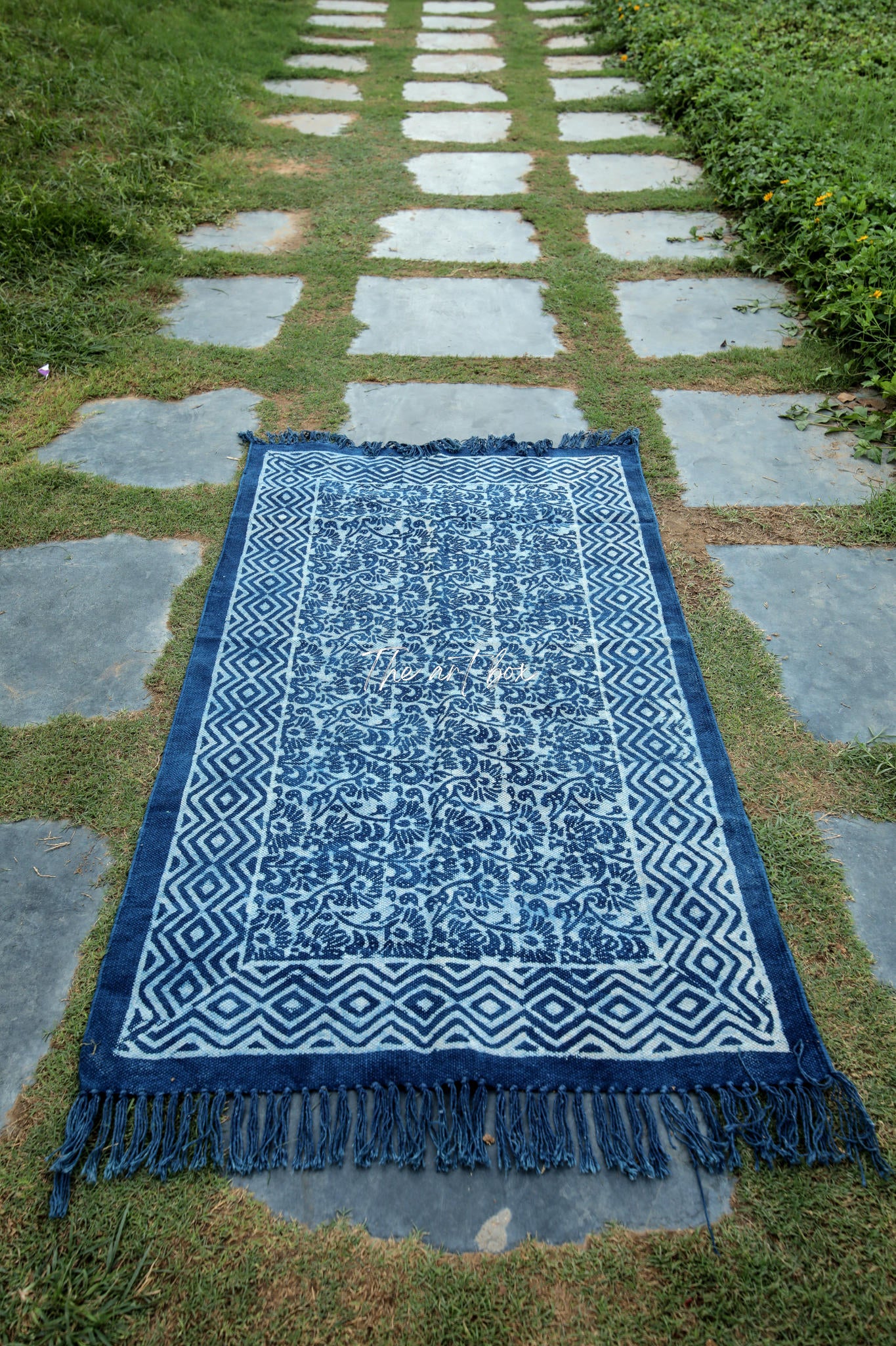 Indigo Blue Dabu Print Cotton Rectangle Rugs