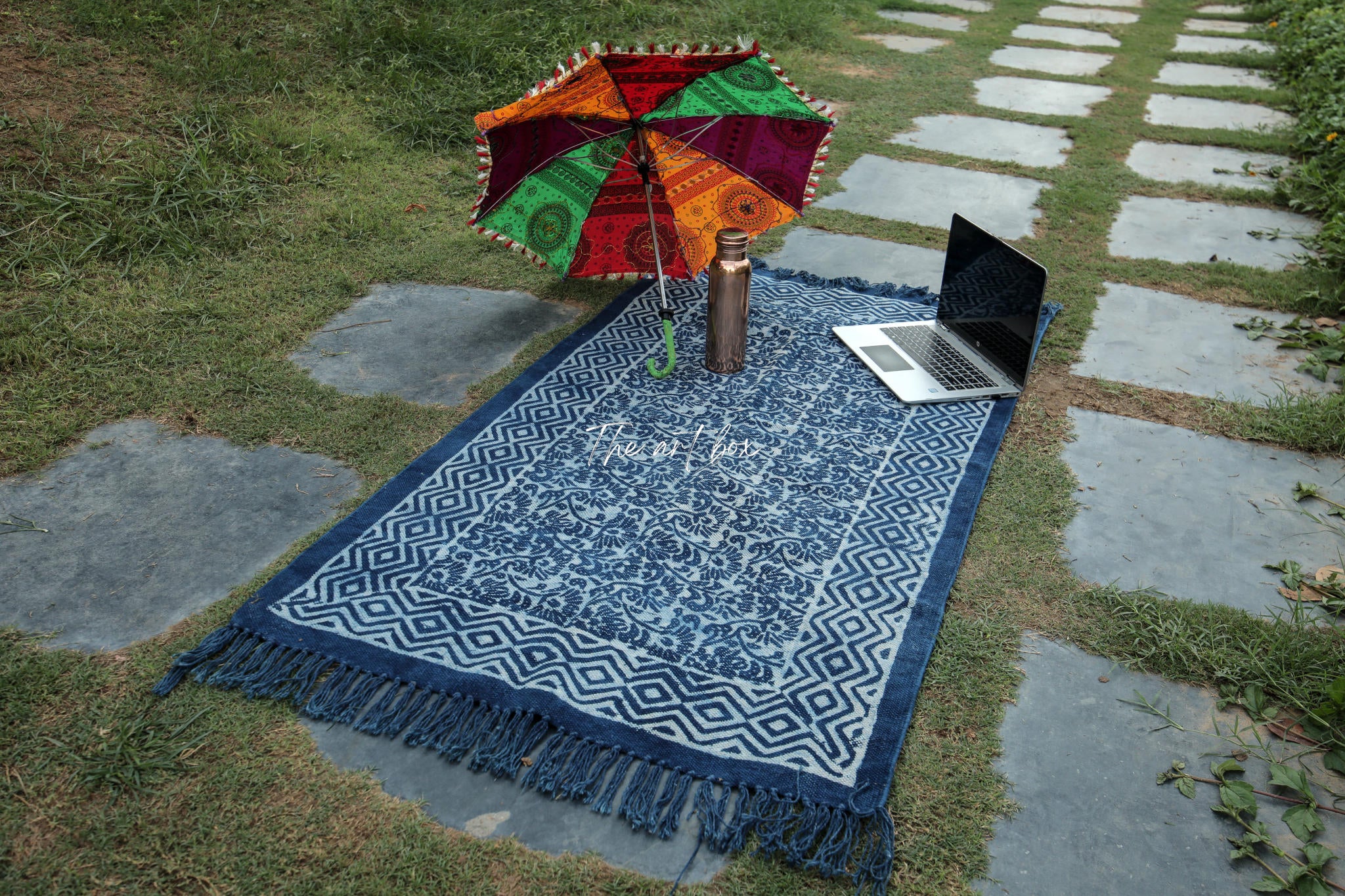 Indigo Blue Dabu Print Cotton Rectangle Rugs