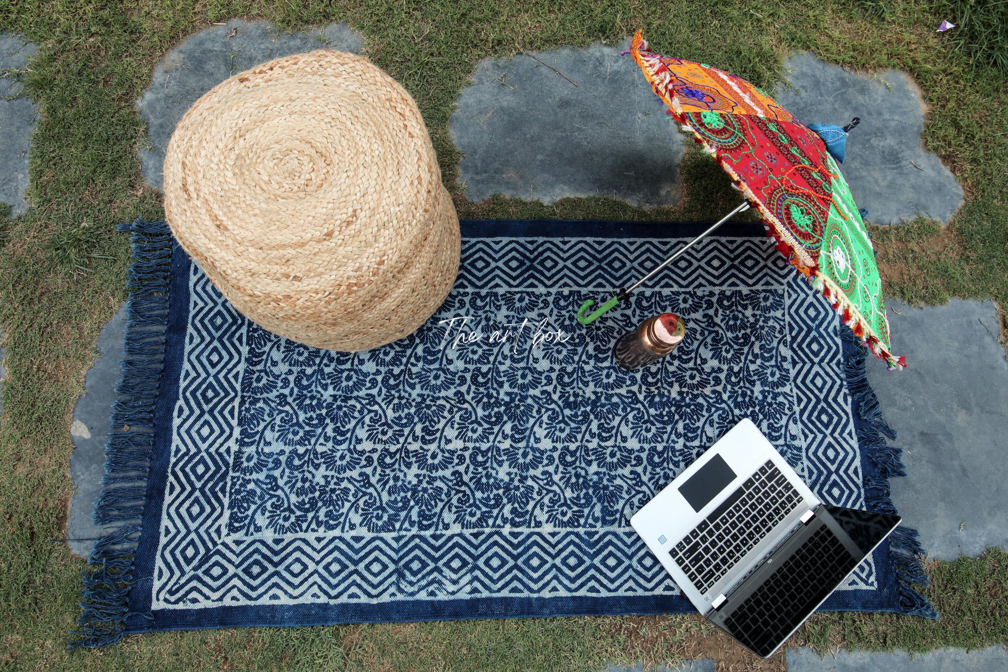 Indigo Blue Dabu Print Cotton Rectangle Rugs