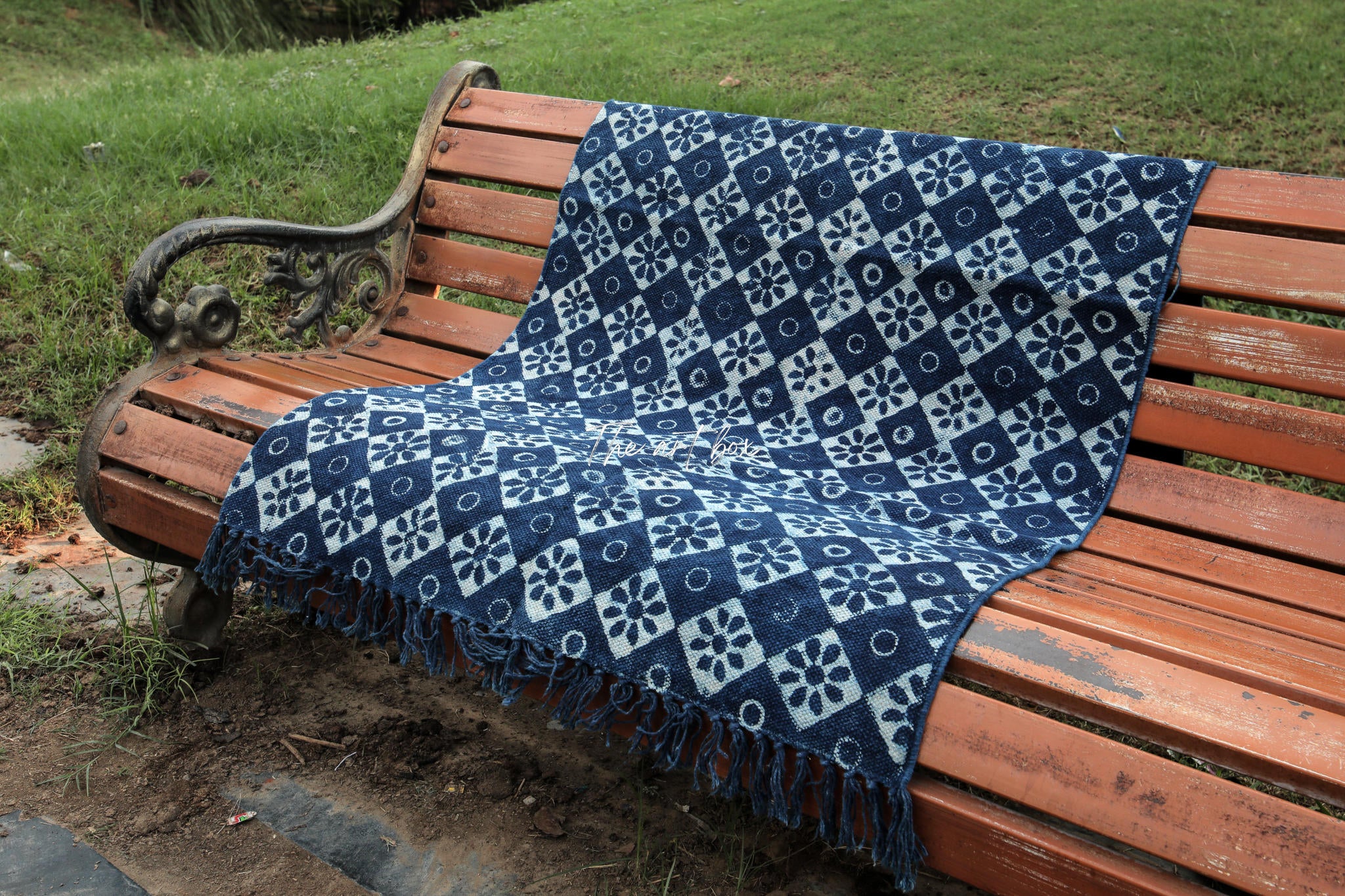 Indigo Blue Hand Block Print Cotton Rectangle Rugs