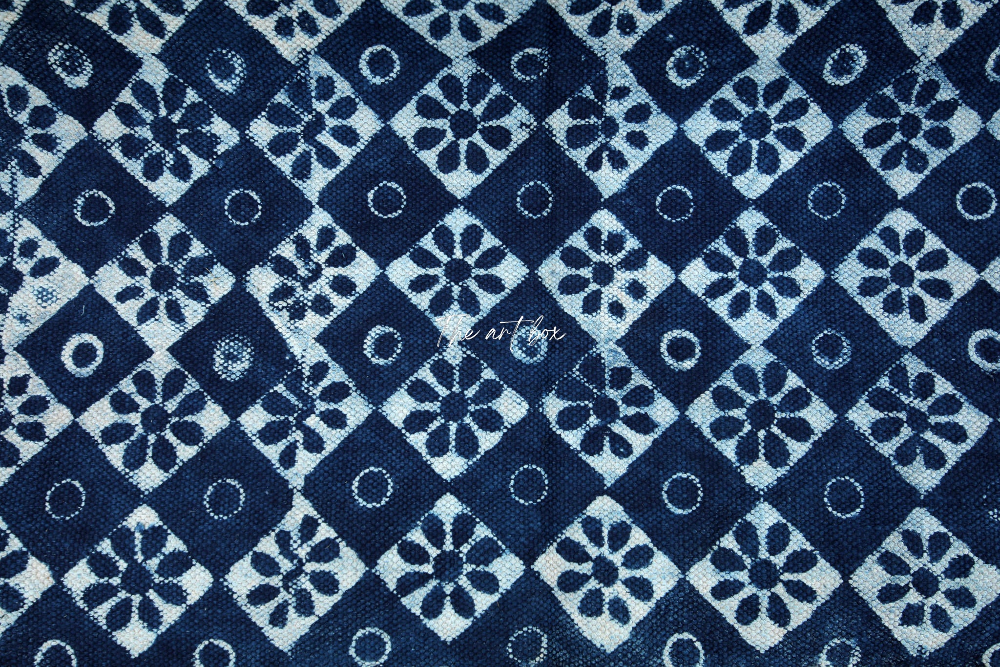 Indigo Blue Hand Block Print Cotton Rectangle Rugs