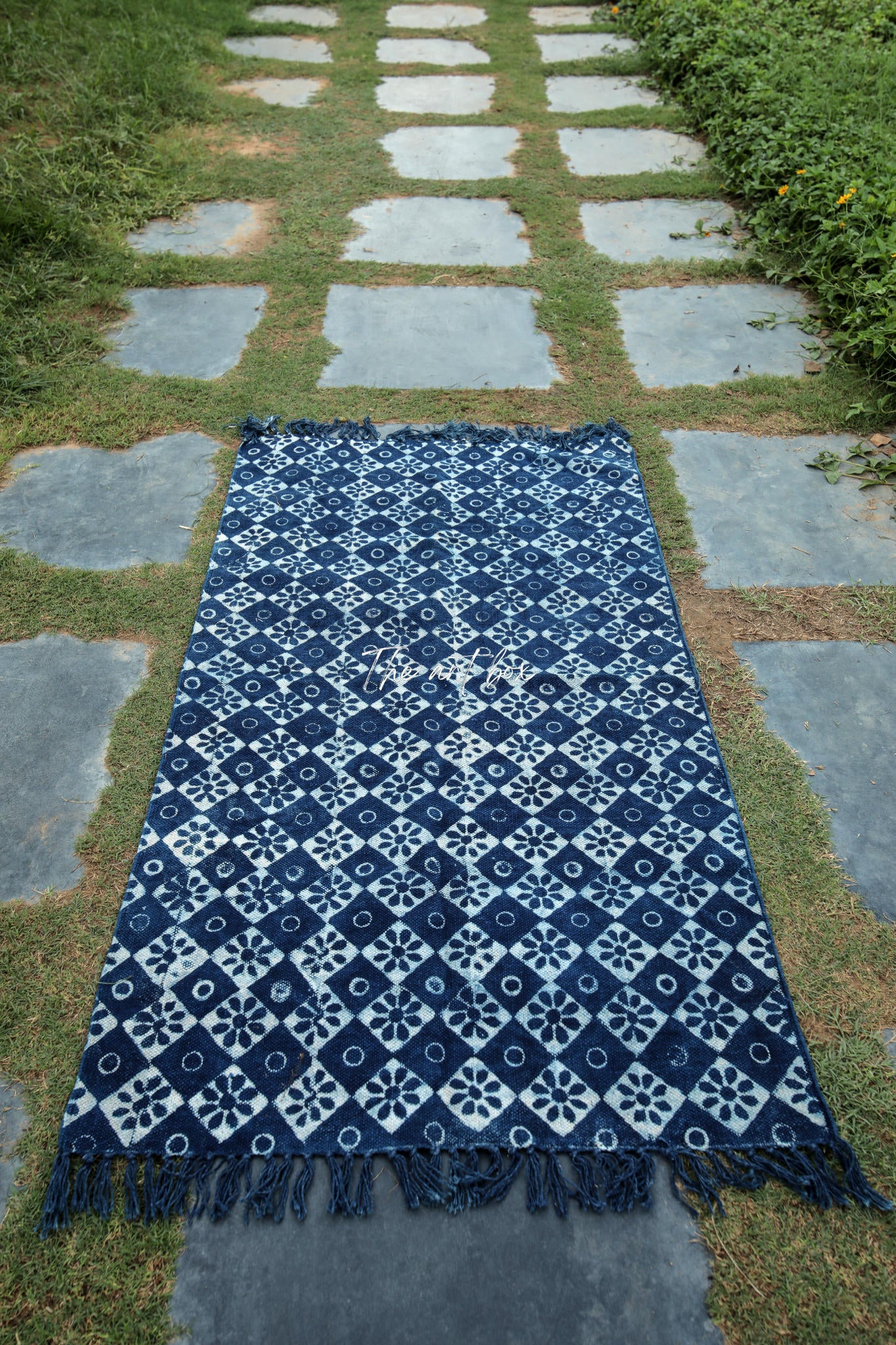 Indigo Blue Hand Block Print Cotton Rectangle Rugs