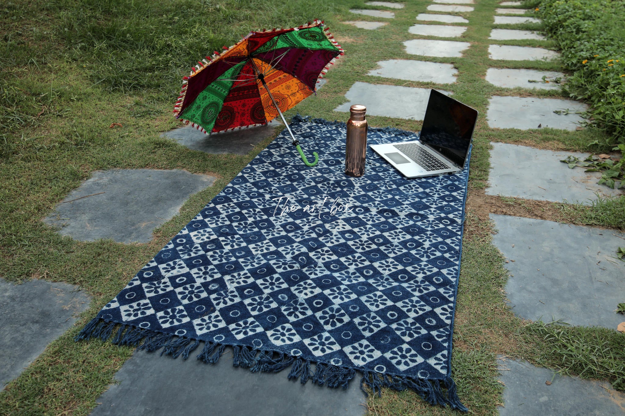 Indigo Blue Hand Block Print Cotton Rectangle Rugs