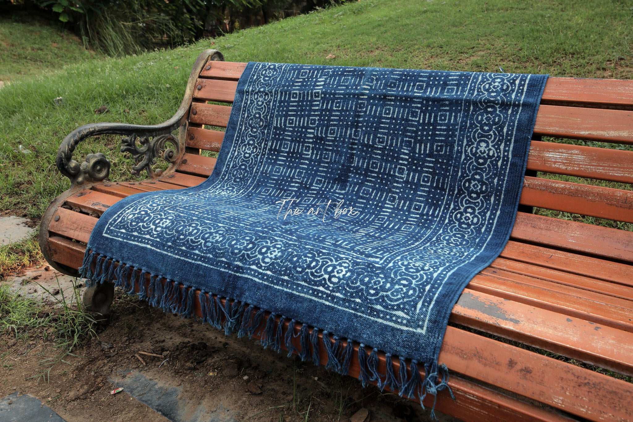 Indigo Blue Dabu Print Cotton Rectangle Rugs