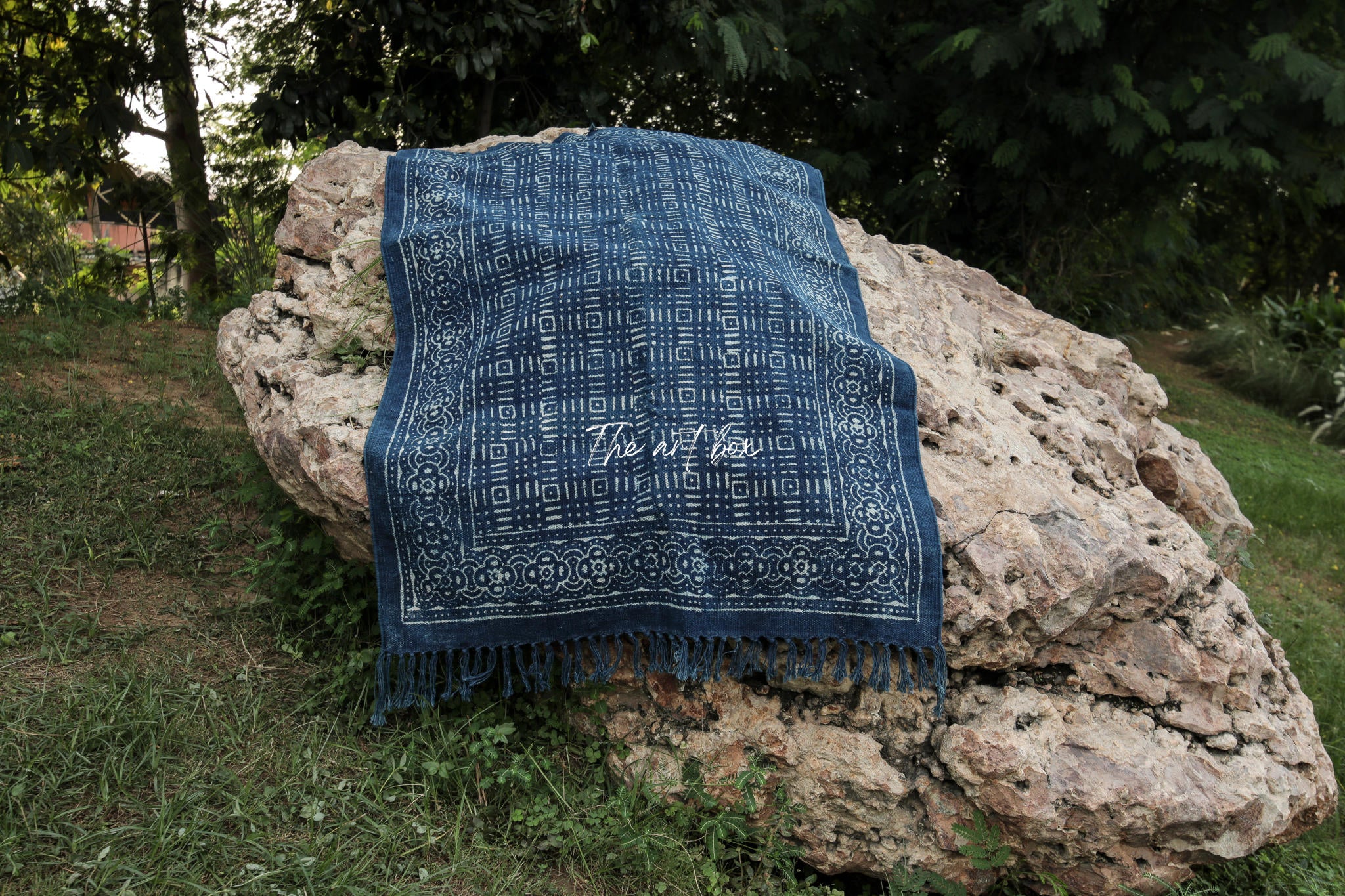 Indigo Blue Dabu Print Cotton Rectangle Rugs