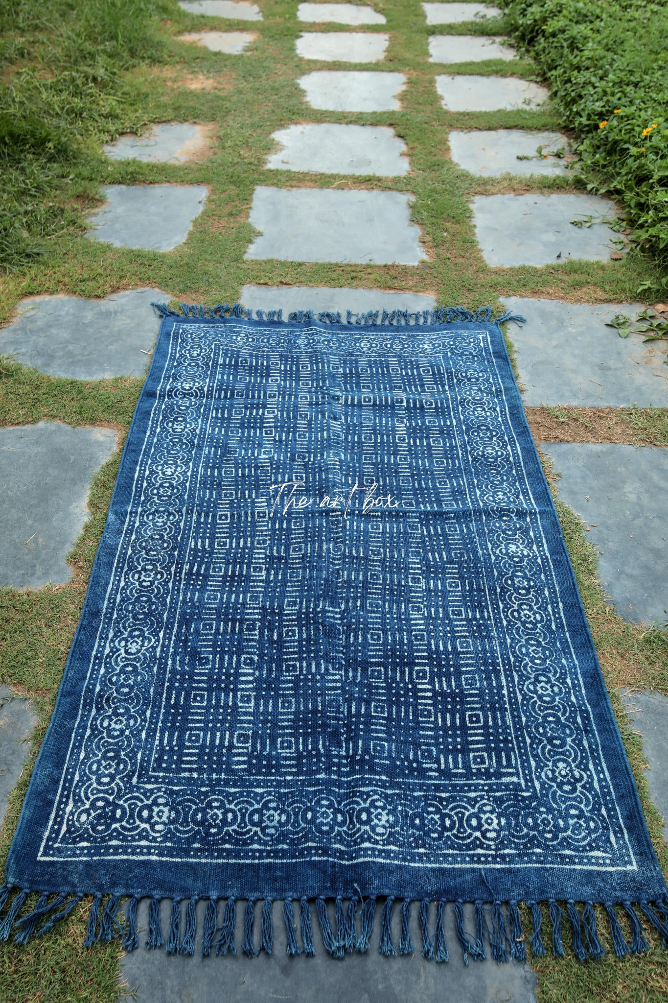 Indigo Blue Dabu Print Cotton Rectangle Rugs