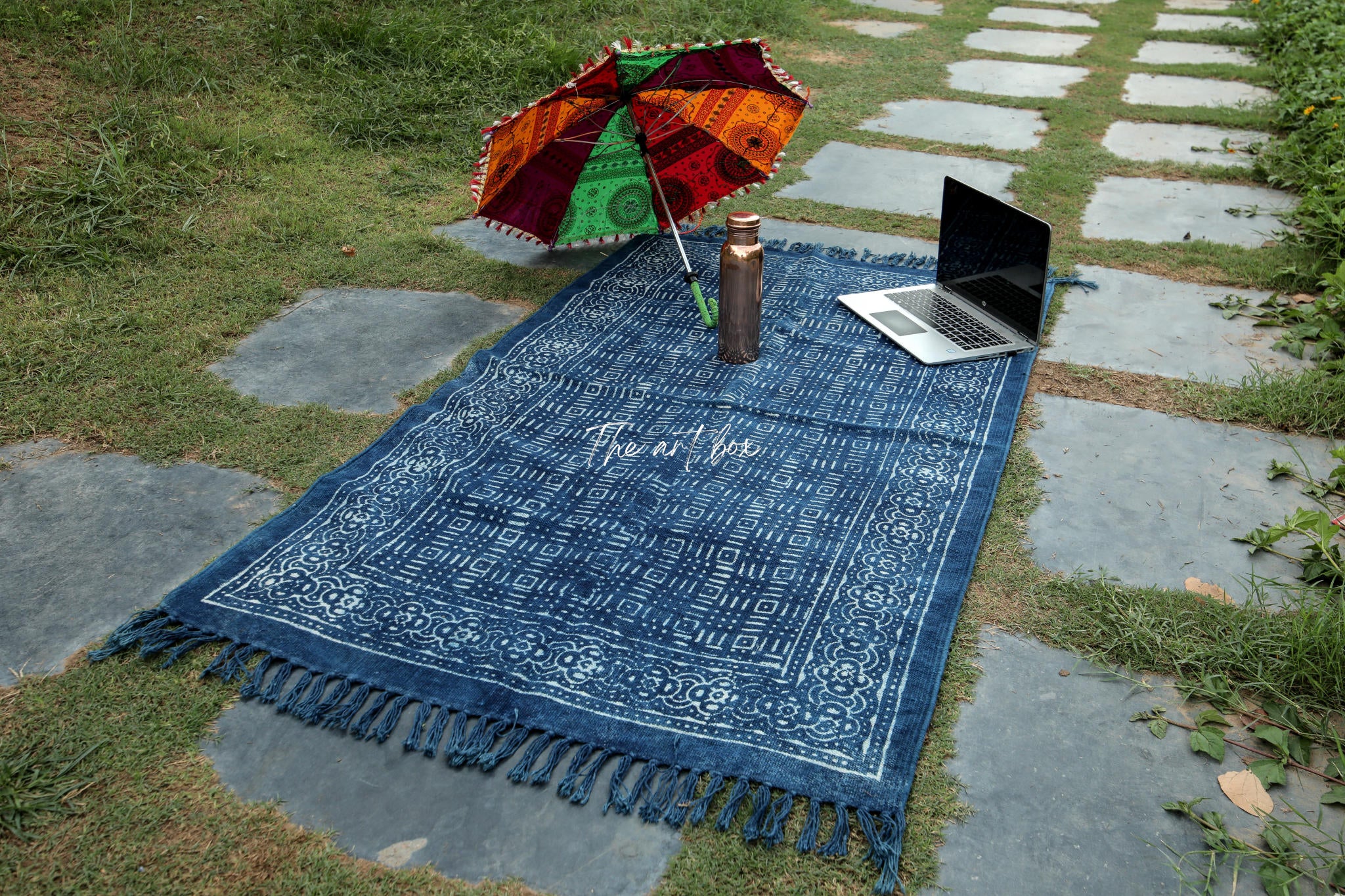 Indigo Blue Dabu Print Cotton Rectangle Rugs