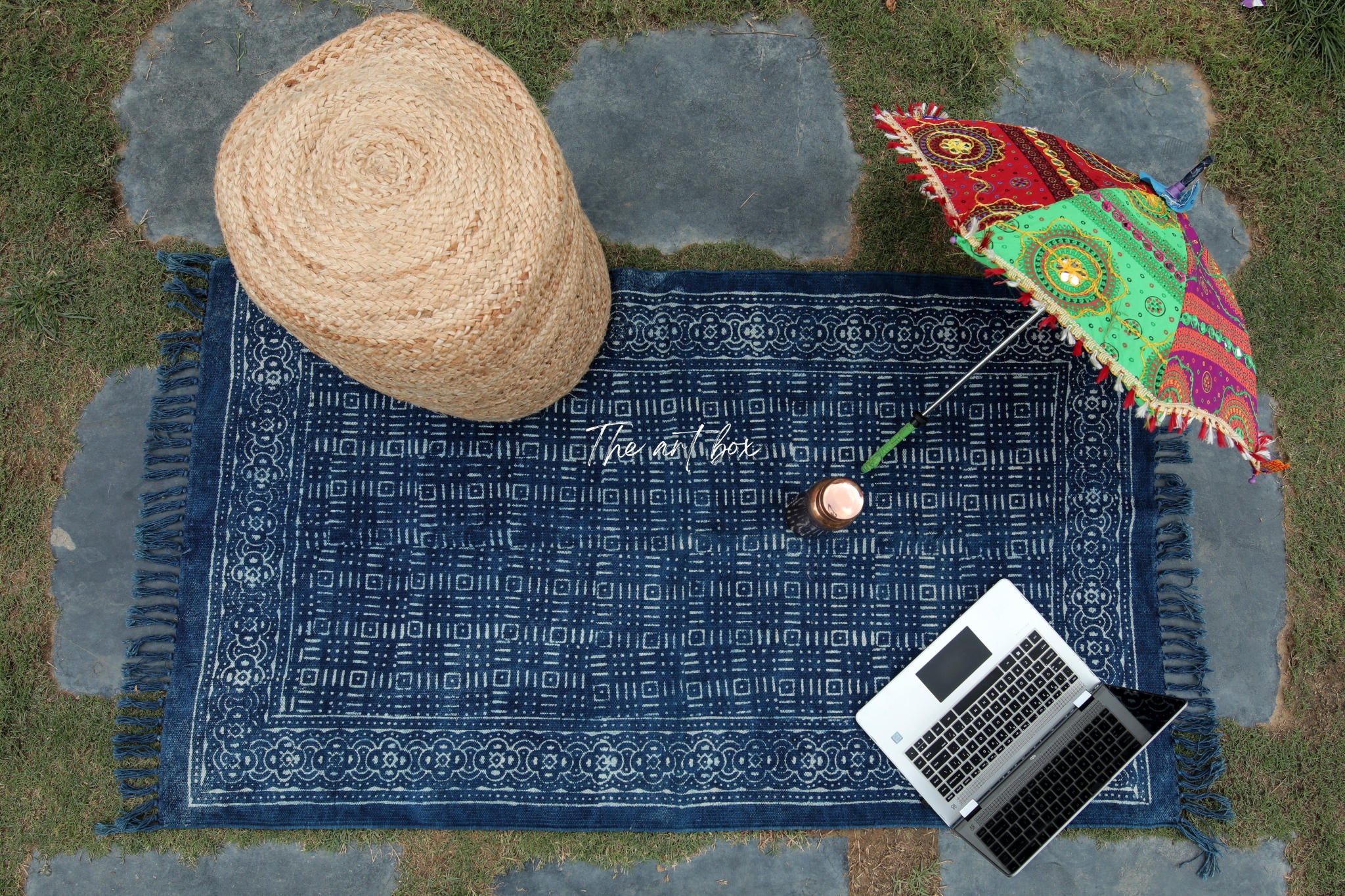 Indigo Blue Dabu Print Cotton Rectangle Rugs