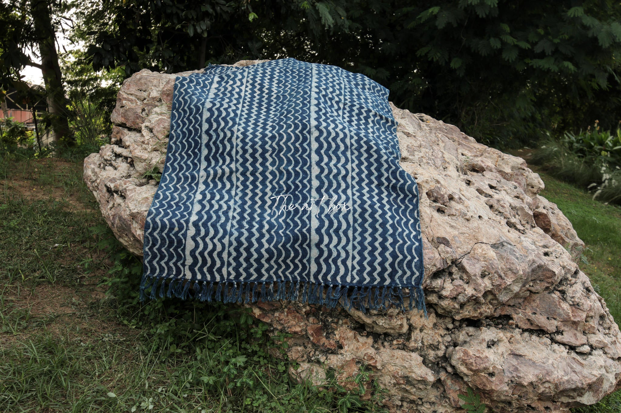 Indigo Blue Dabu Print Cotton Rectangle Rugs