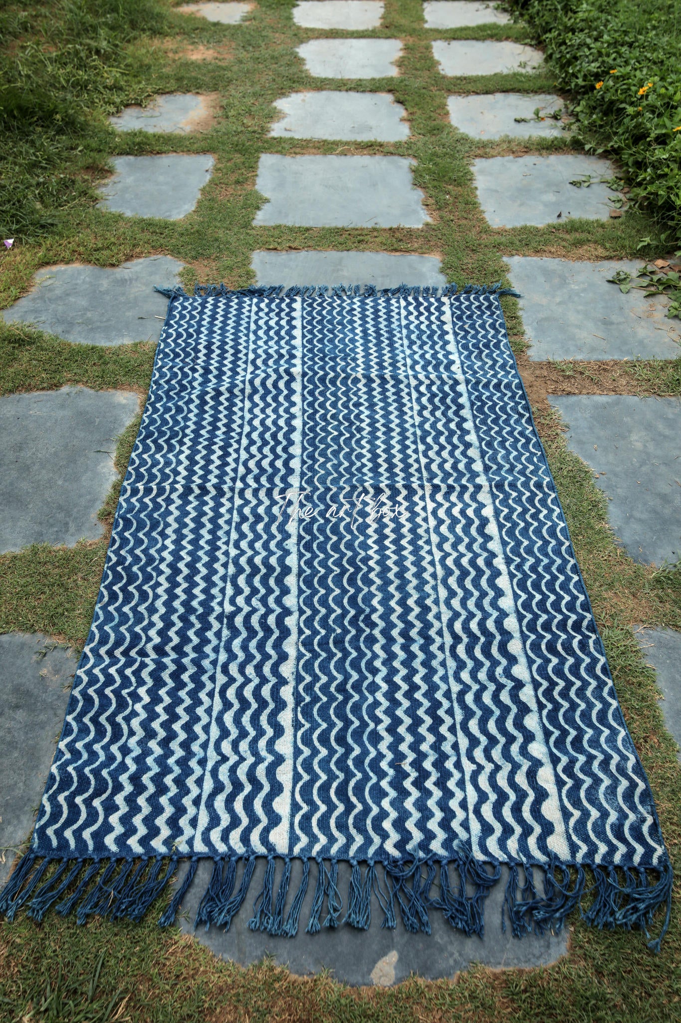 Indigo Blue Dabu Print Cotton Rectangle Rugs